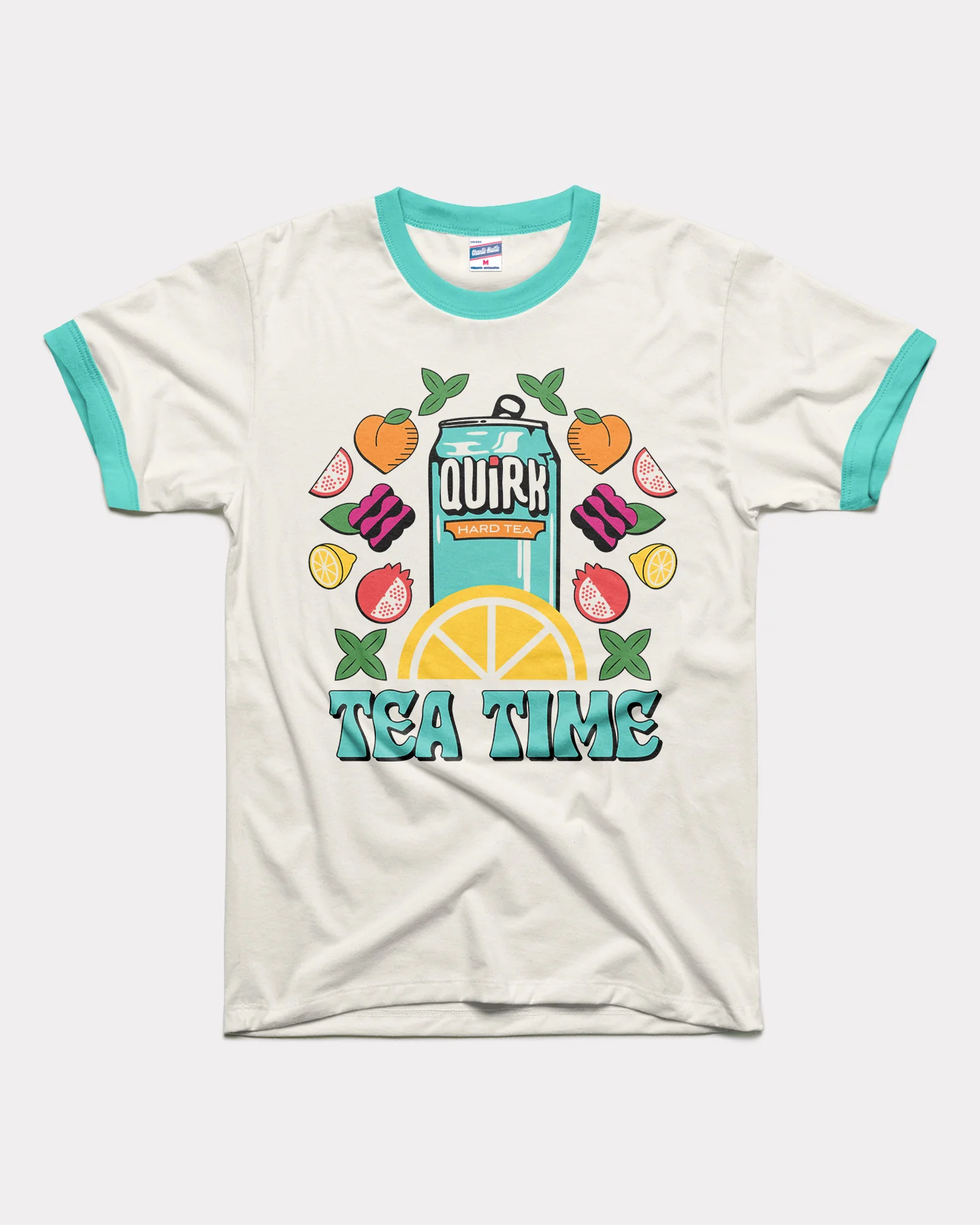 Boulevard Quirk Tea Time White & Teal Unisex Ringer