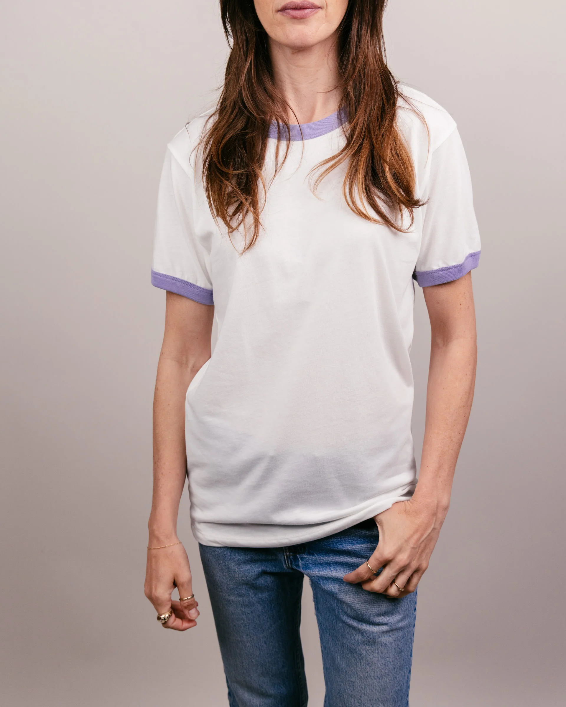 Essential White & Lavender Unisex Ringer - Image 3