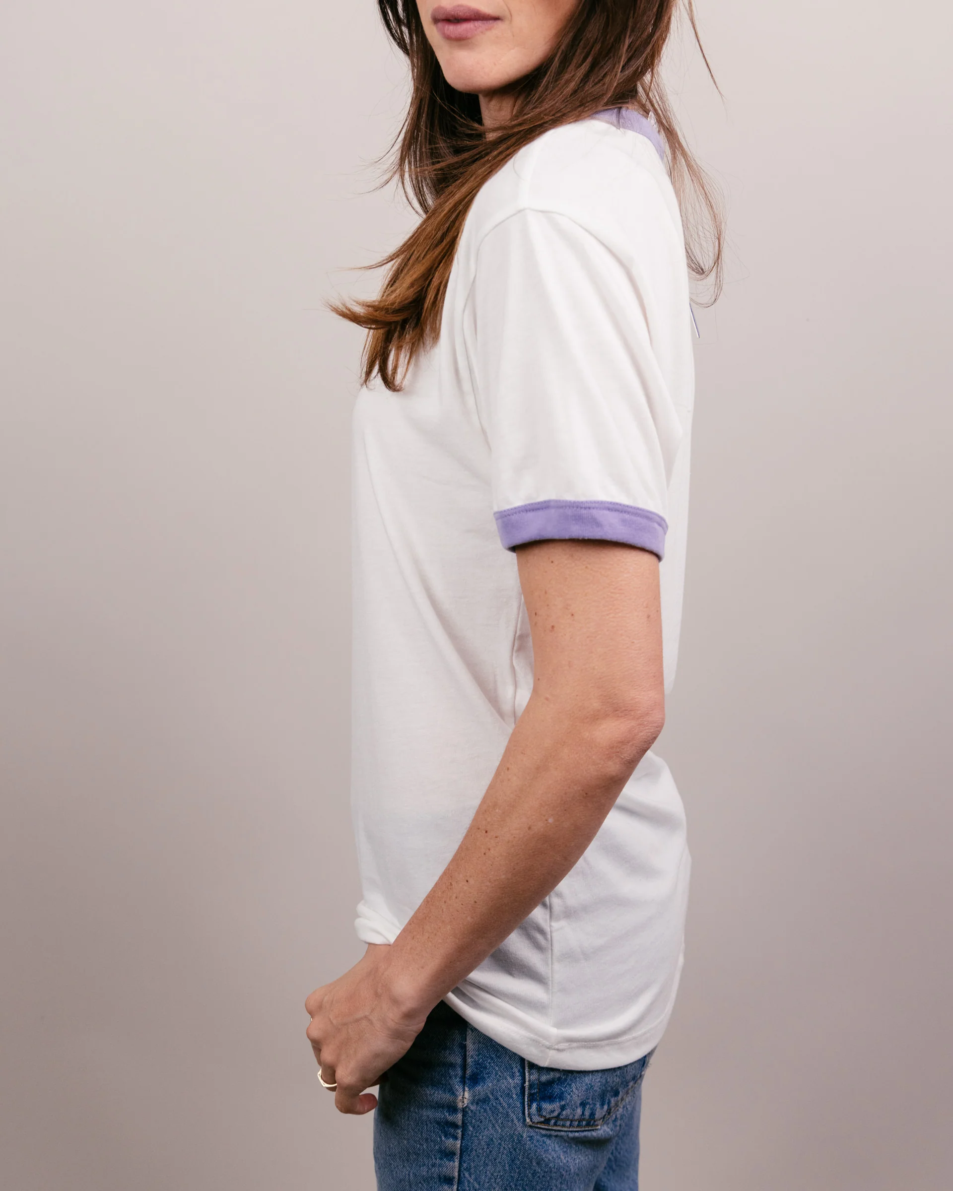 Essential White & Lavender Unisex Ringer - Image 4