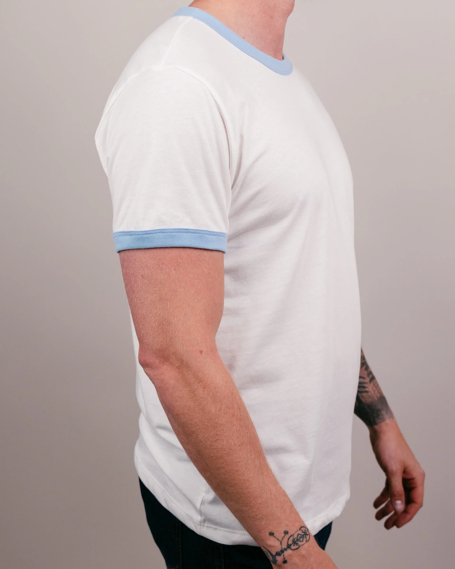 Essential White & Powder Blue Unisex Ringer - Image 3