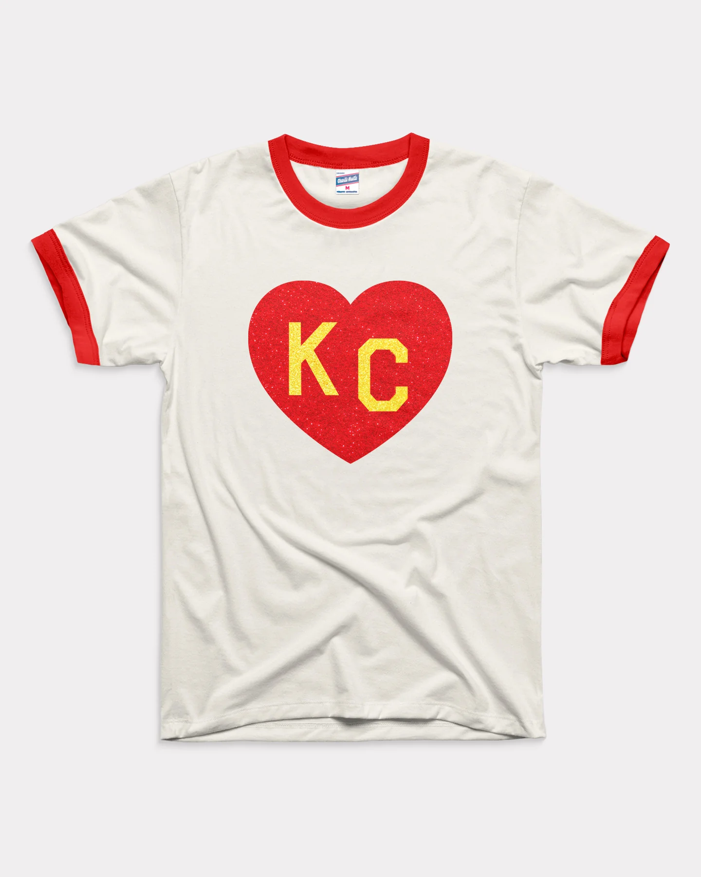 Glitter KC Heart White & Red Unisex Ringer