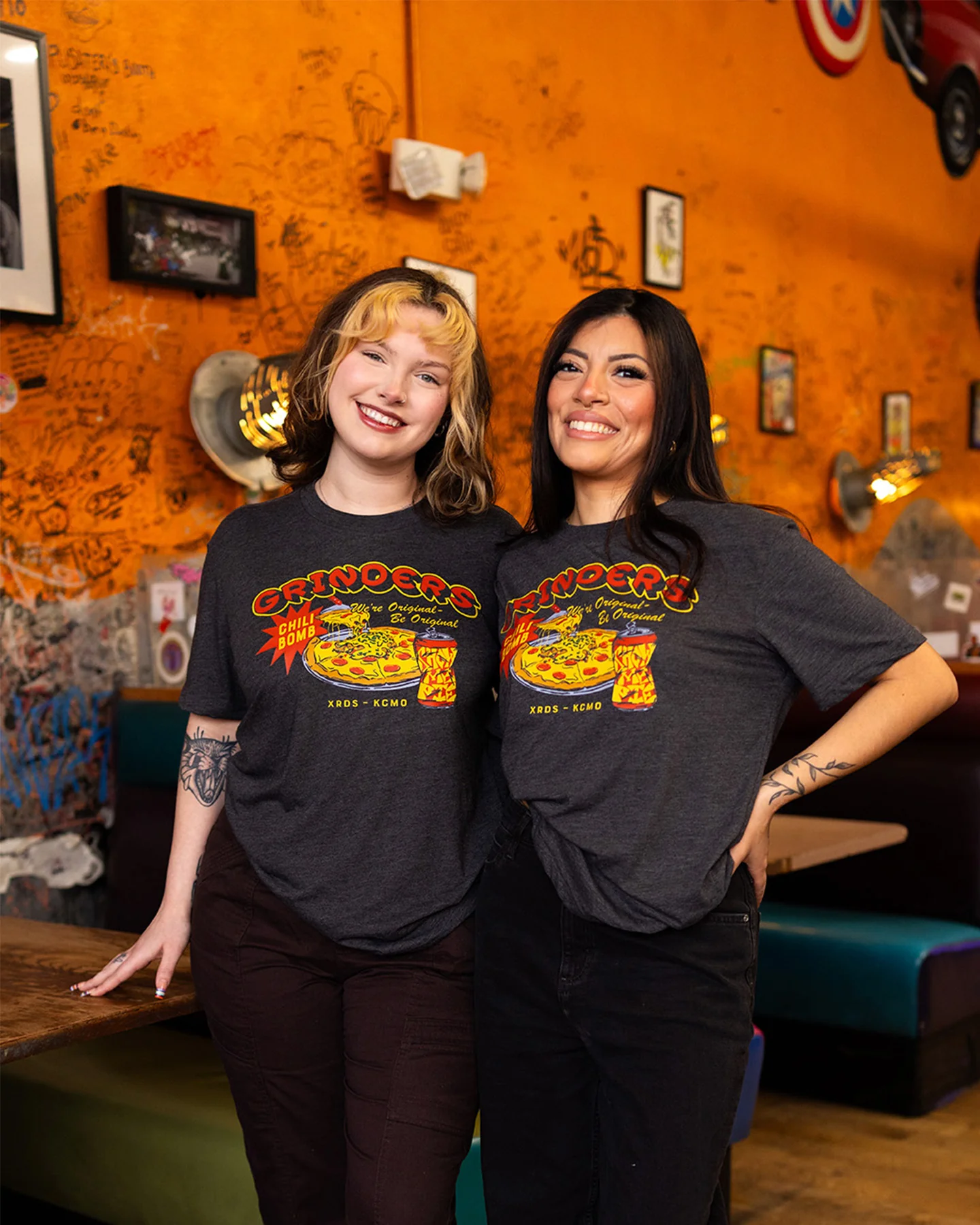 Grinders Chili Bomb Pizza Vintage Black T-Shirt - Image 2