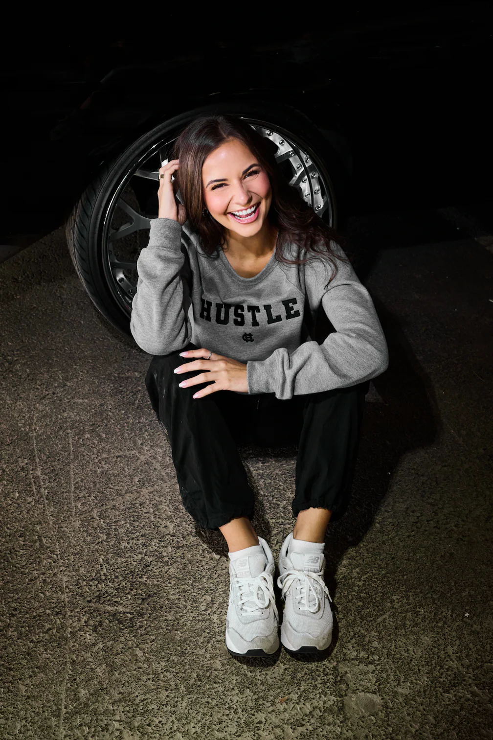 Hustle CH Monogram Embroidered Grey Crewneck - Image 2