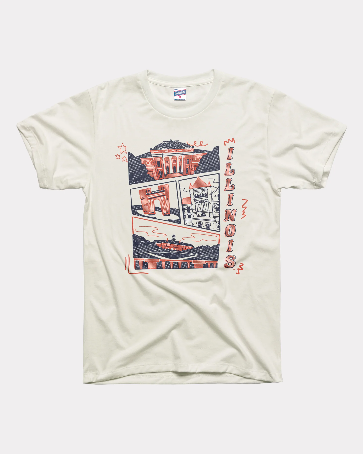 Illinois Campus Landmarks Vintage White T-Shirt