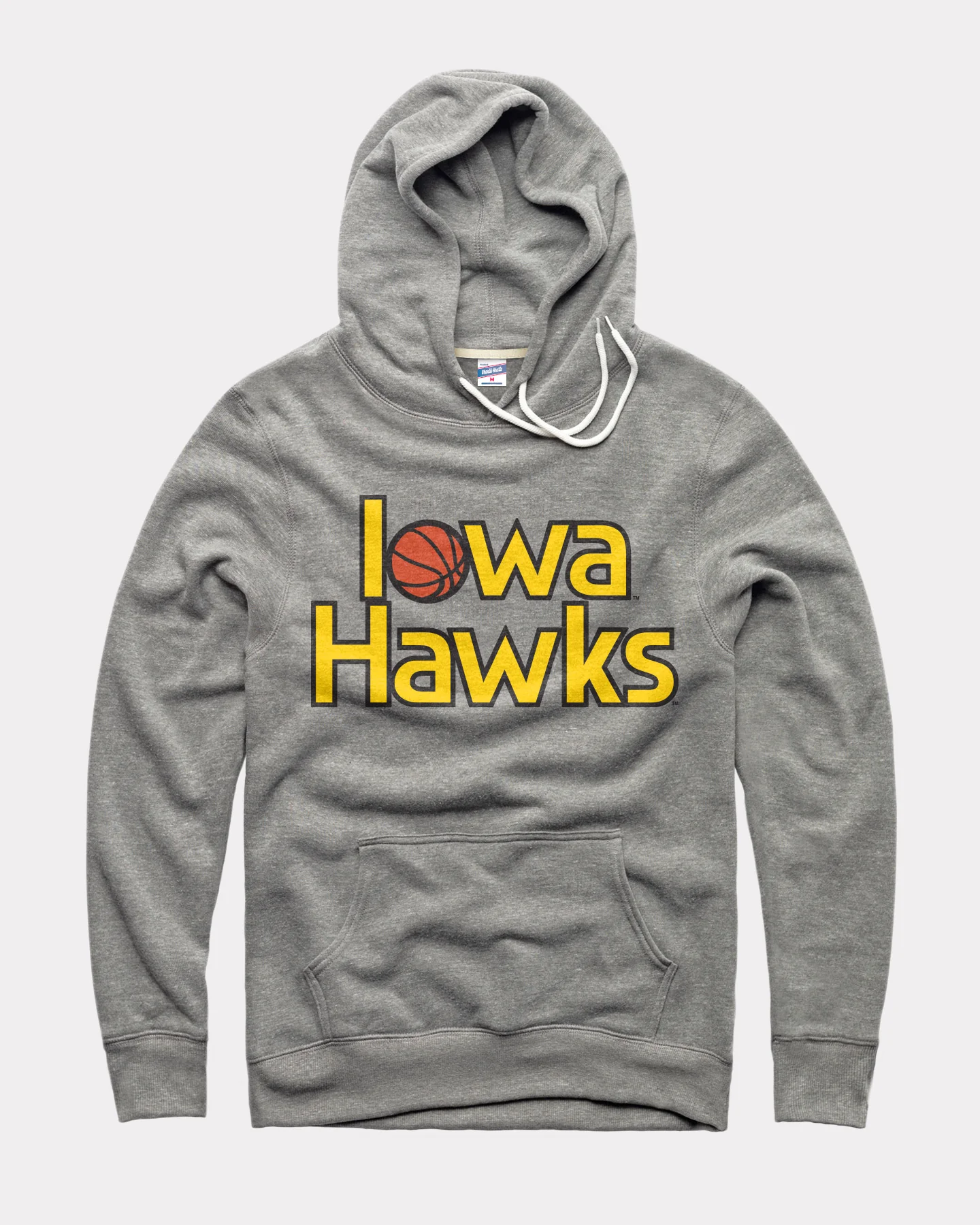 Iowa Hawks Stacked Basketball Vintage Grey Hoodie
