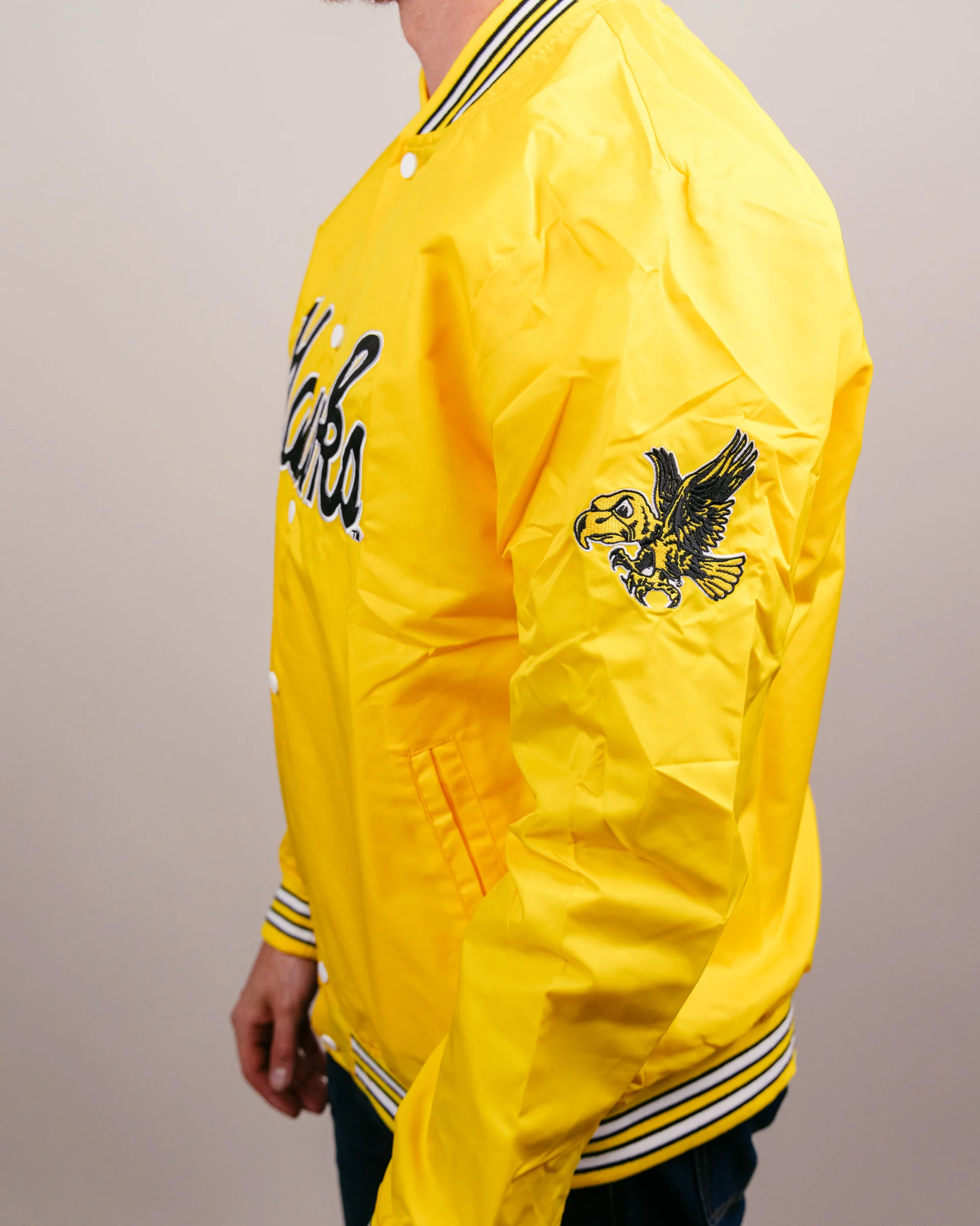 Iowa Hawks Script Yellow Letterman Jacket - Image 3