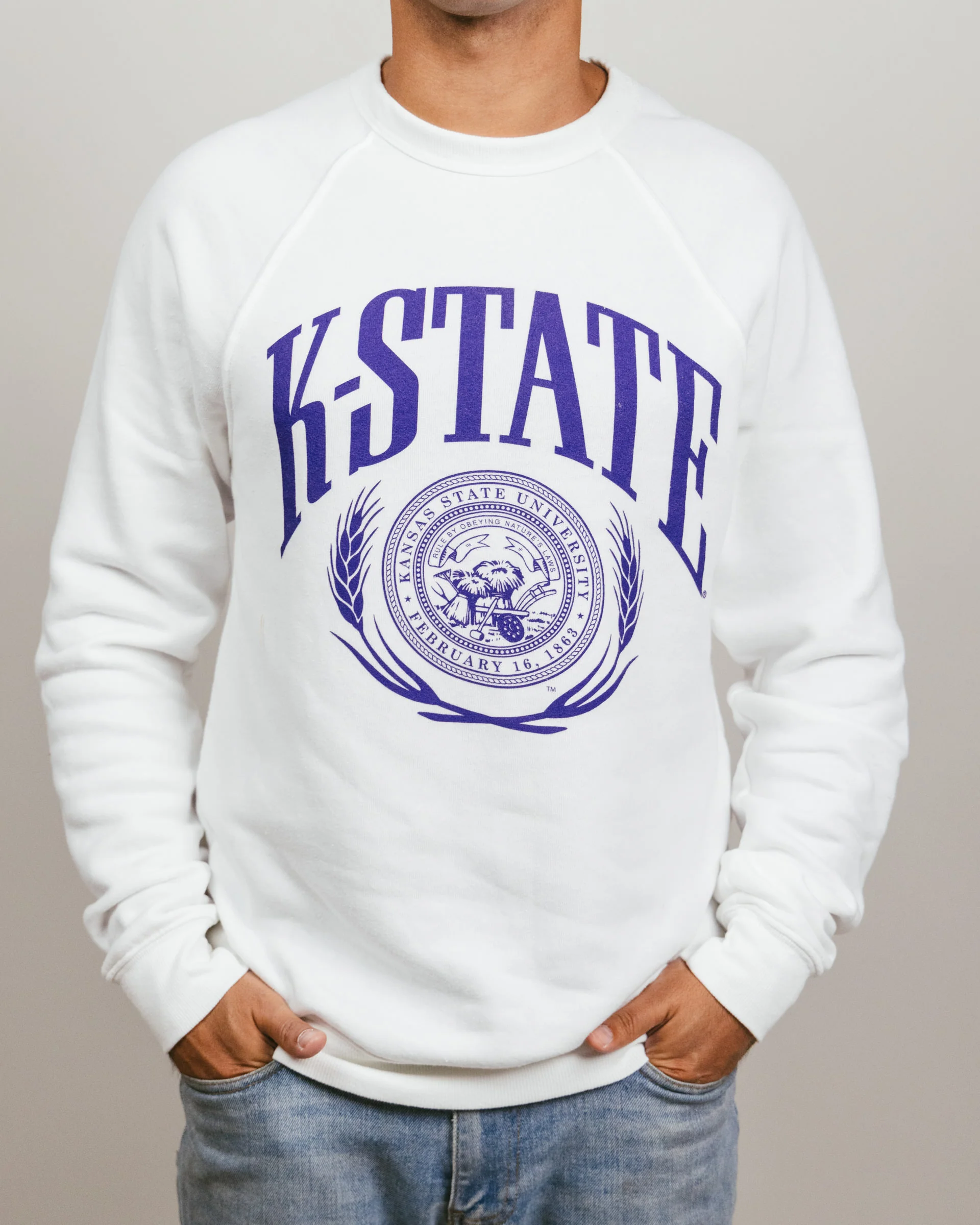 K-State Wildcats Laurel Seal White Crewneck - Image 2