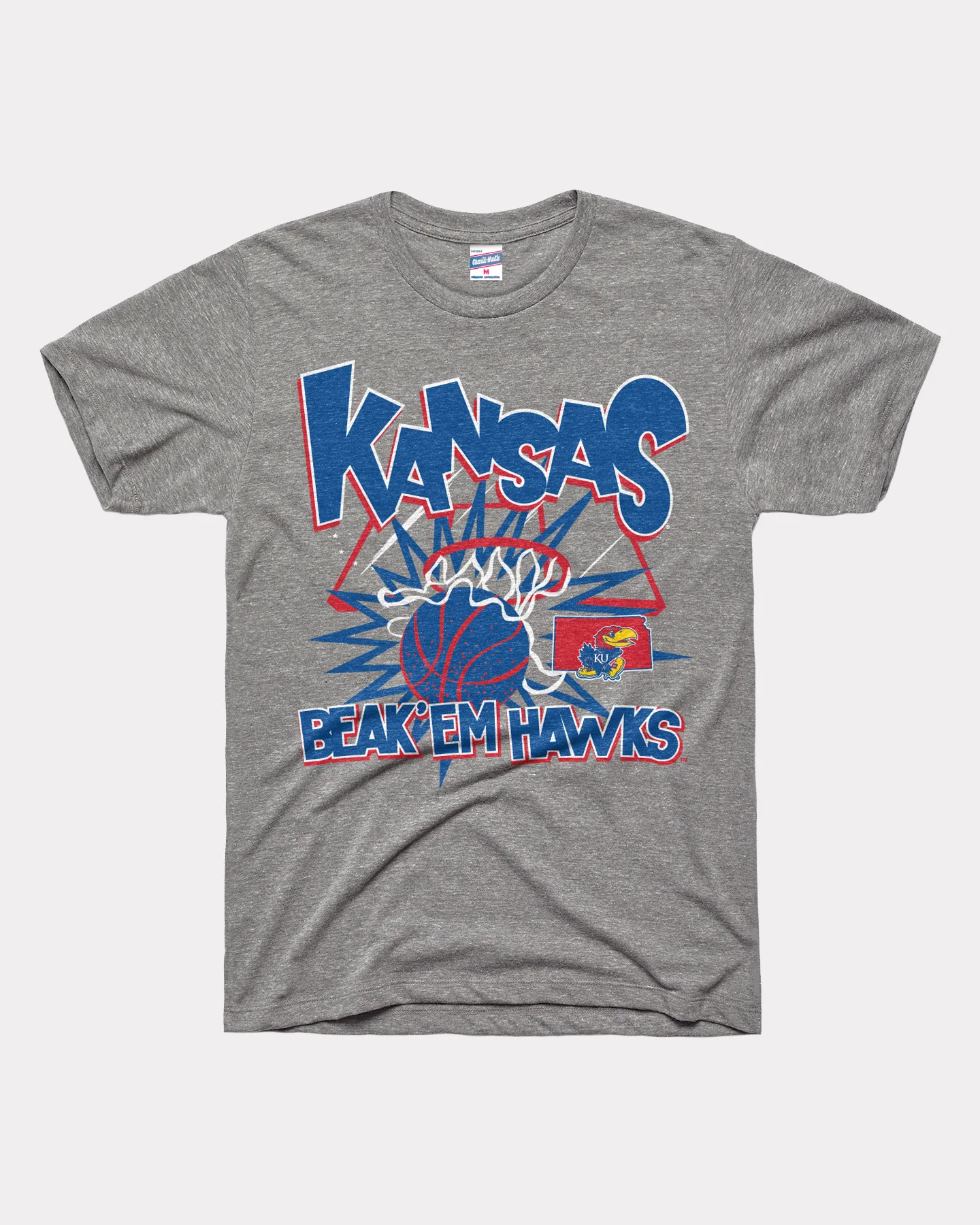 Kansas Beak Em Hawks Basketball Slam Grey T-Shirt