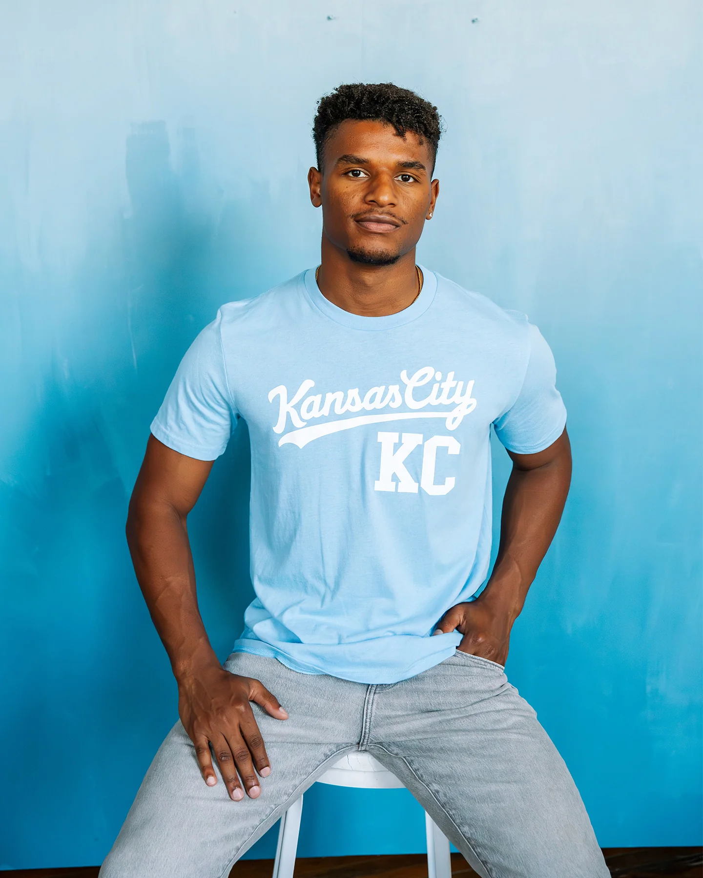 Kansas City Script KC White Cap T-Shirt - Image 2