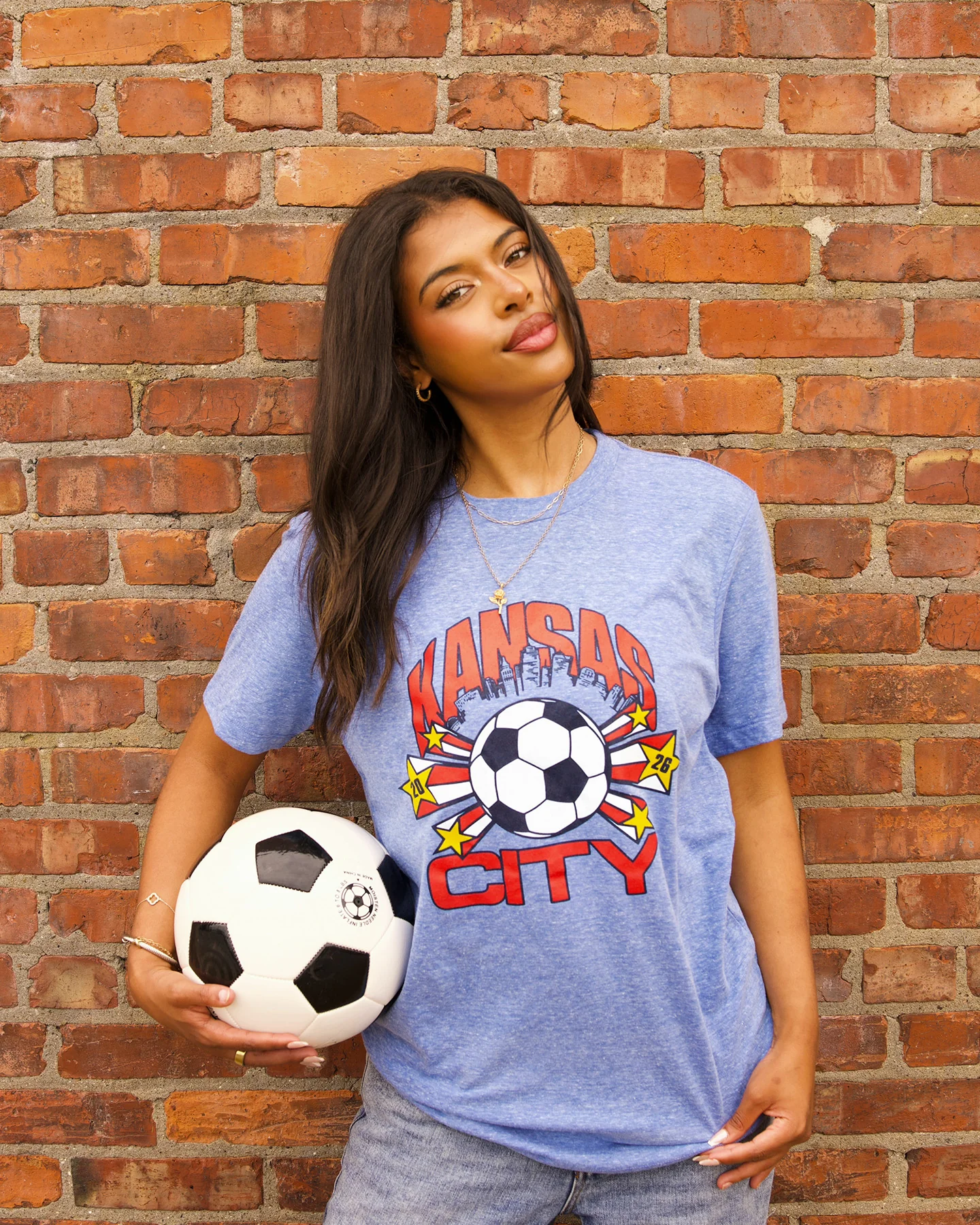 Kansas City Soccer Skyline Vintage Blue T-Shirt - Image 2