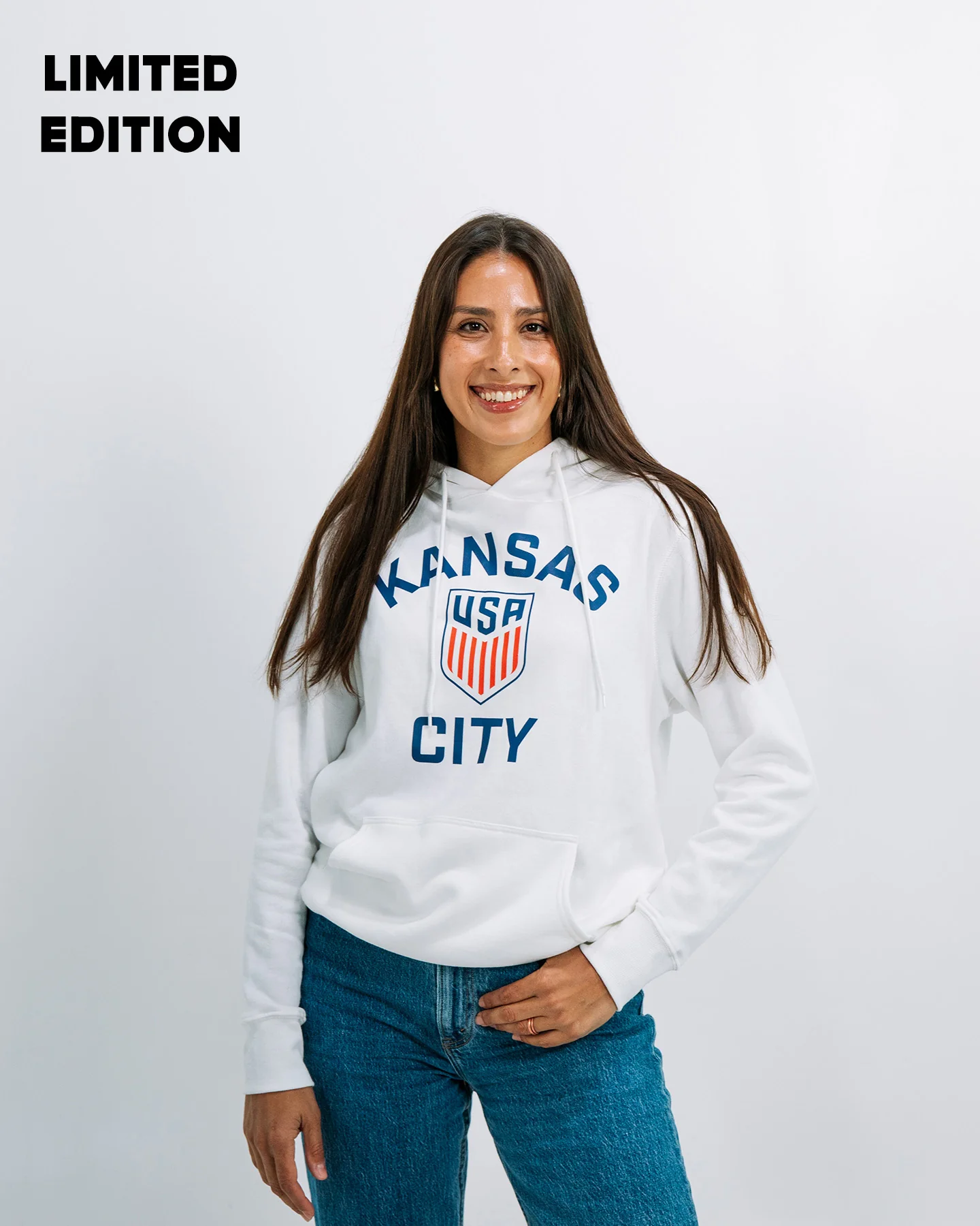Kansas City US Soccer Vintage White Hoodie - Image 2