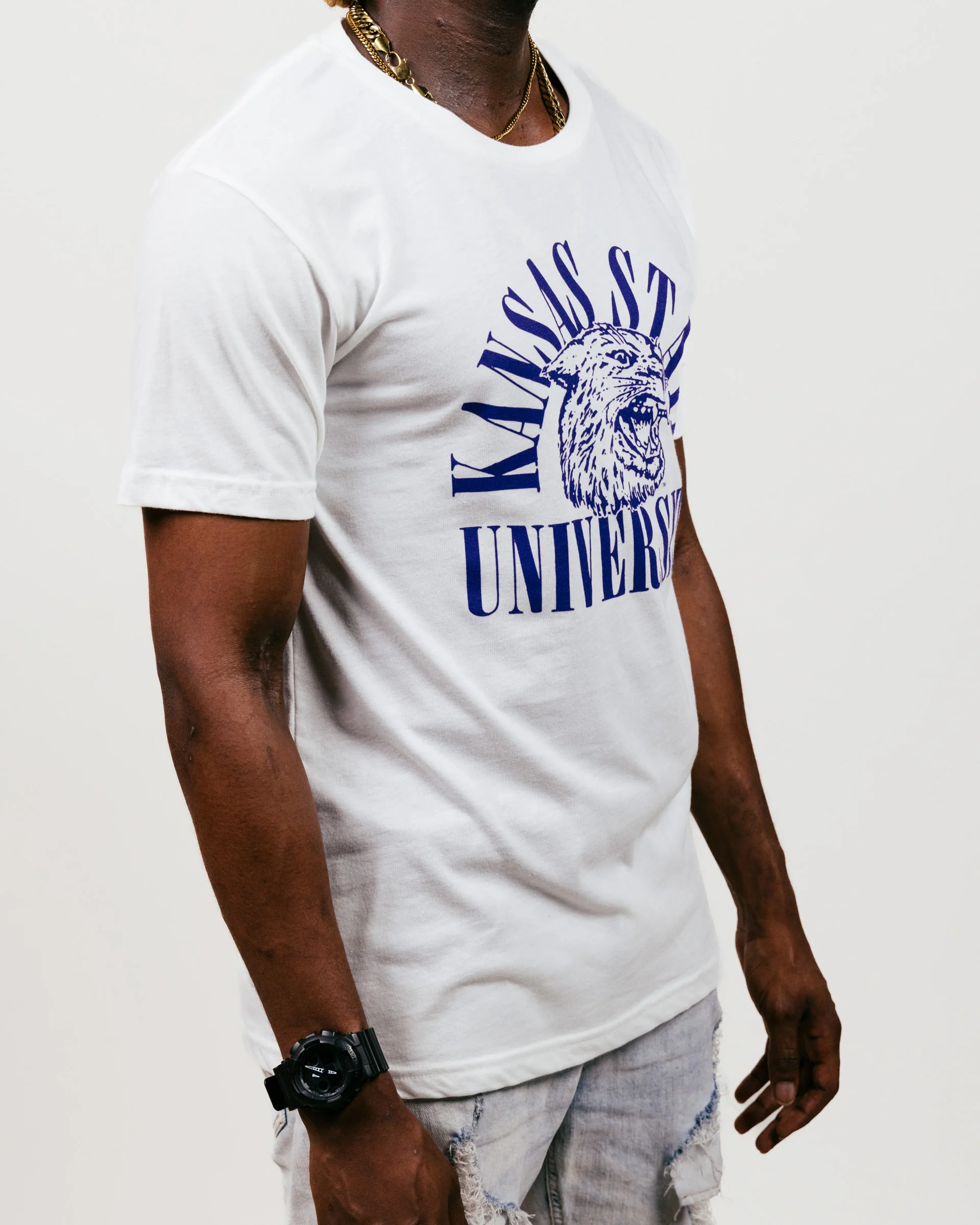 Kansas State Power Cat Arch Vintage White T-Shirt - Image 3