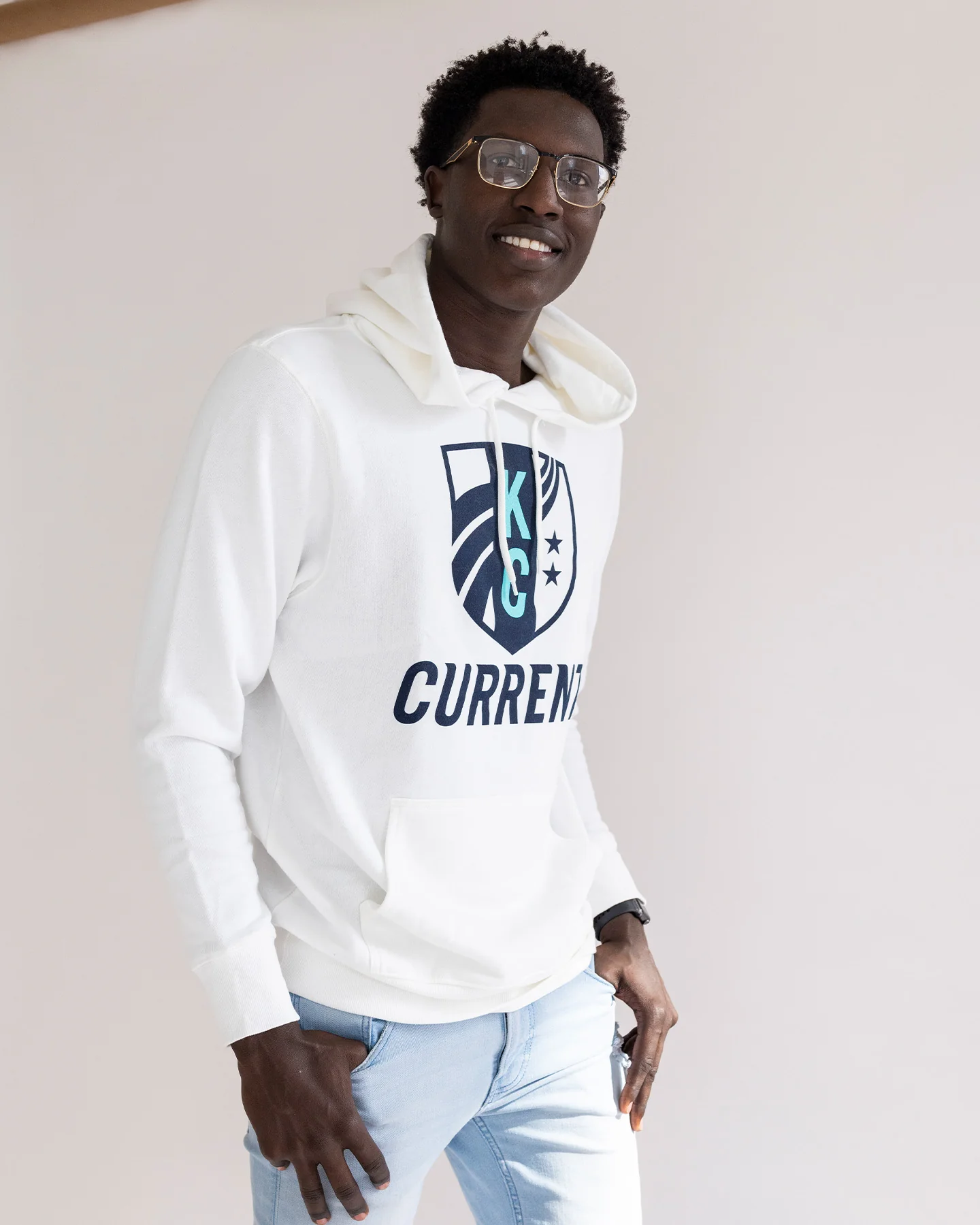 KC Current Navy Crest White Hoodie
