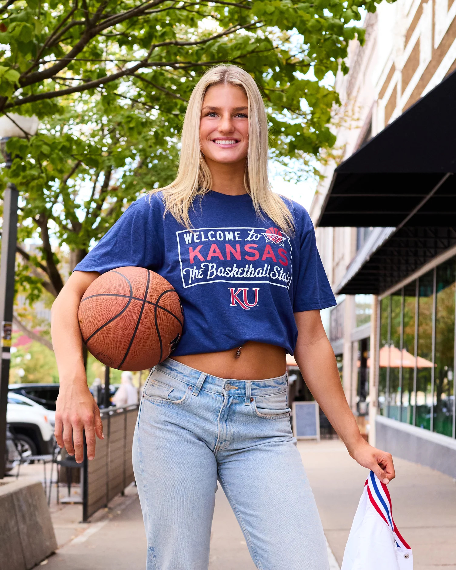 Kansas Jayhawks Basketball State Navy T-Shirt - Image 2