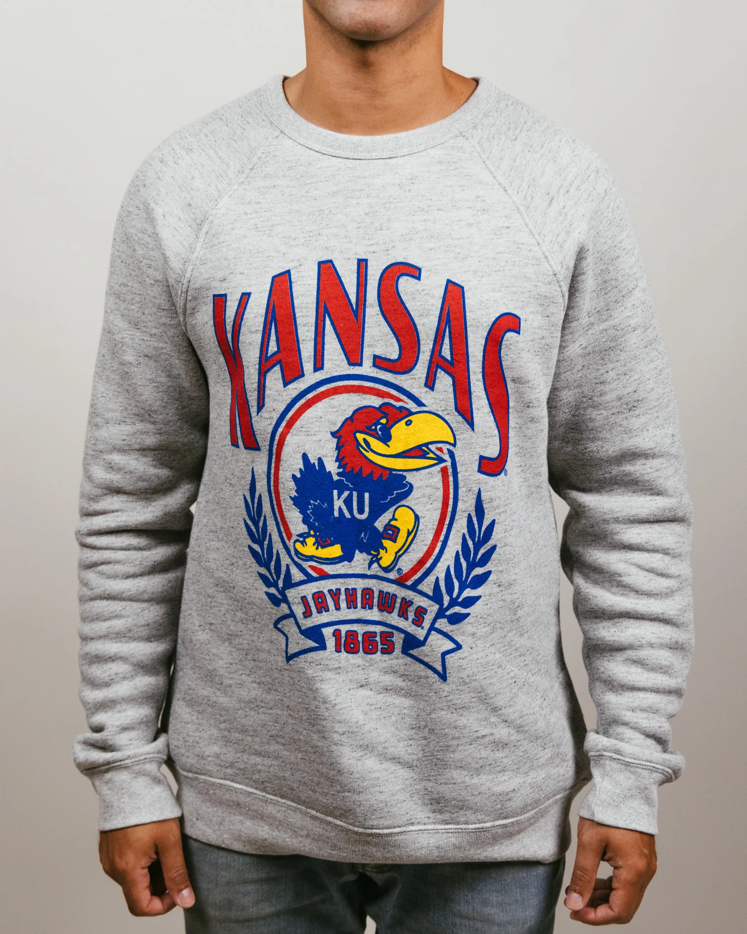 KU Jayhawks Founders Laurel Athletic Grey Crewneck - Image 2