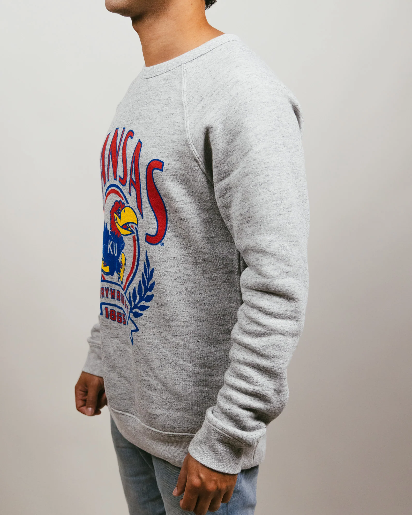 KU Jayhawks Founders Laurel Athletic Grey Crewneck - Image 3