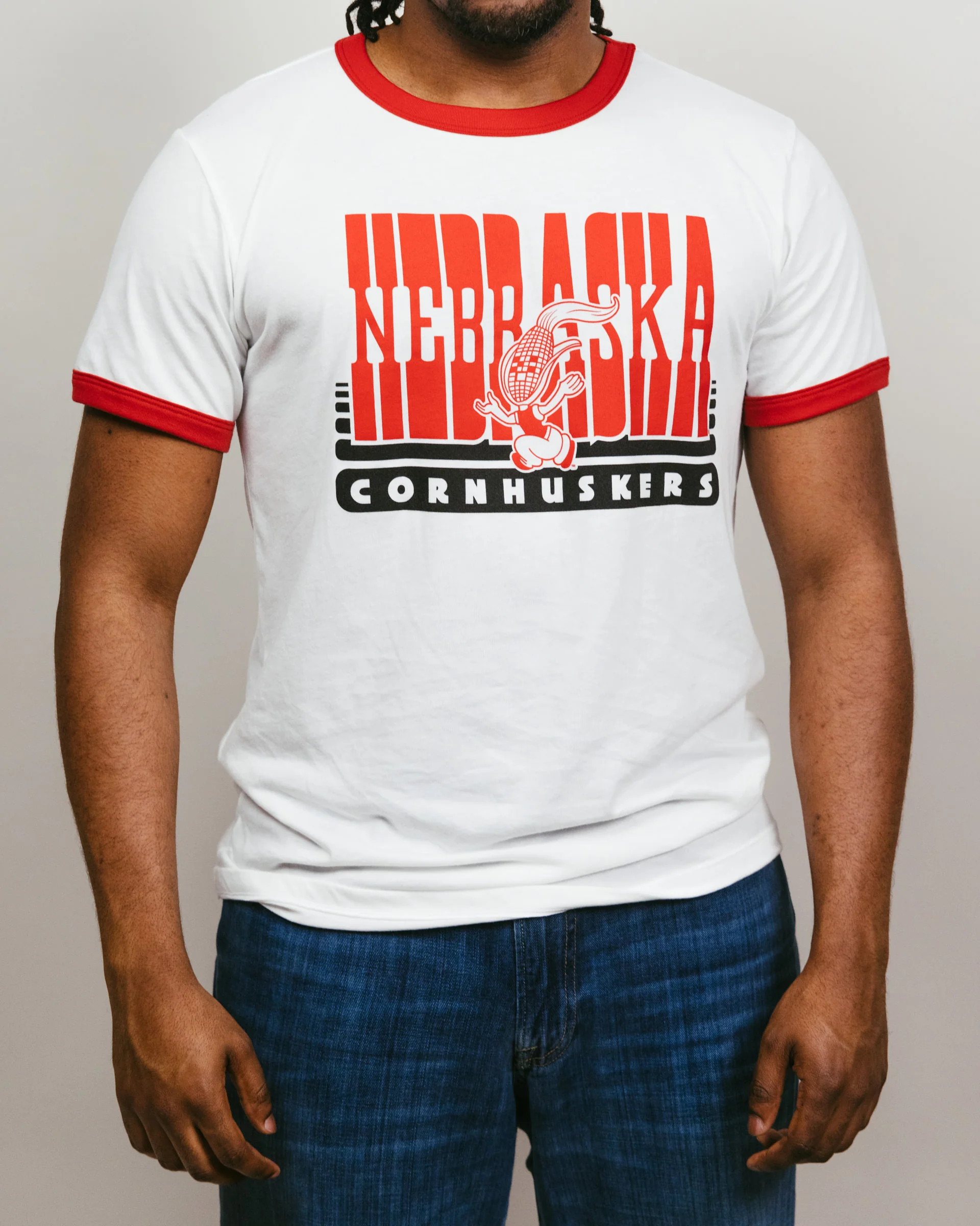 Nebraska Cornhuskers 70s White & Red Unisex Ringer - Image 2