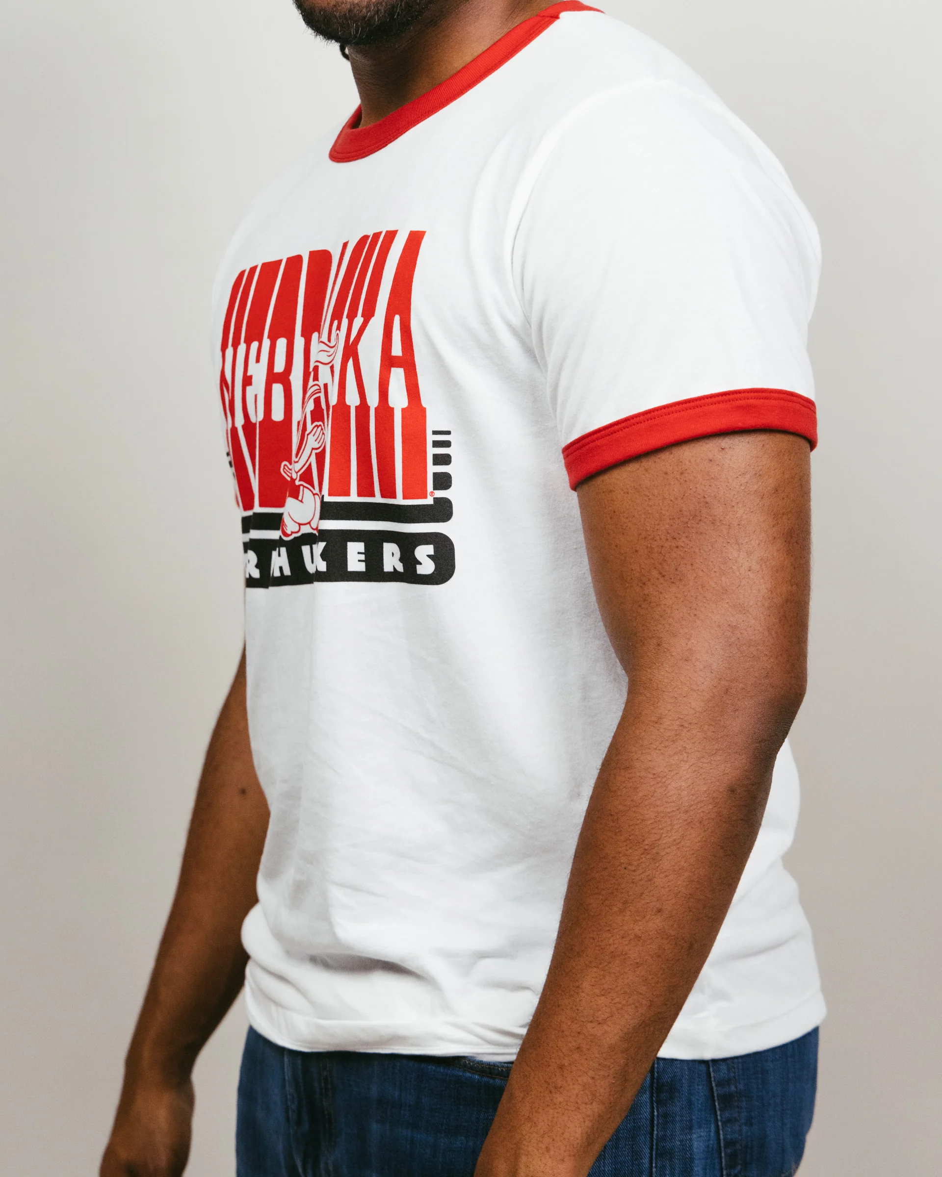 Nebraska Cornhuskers 70s White & Red Unisex Ringer - Image 3