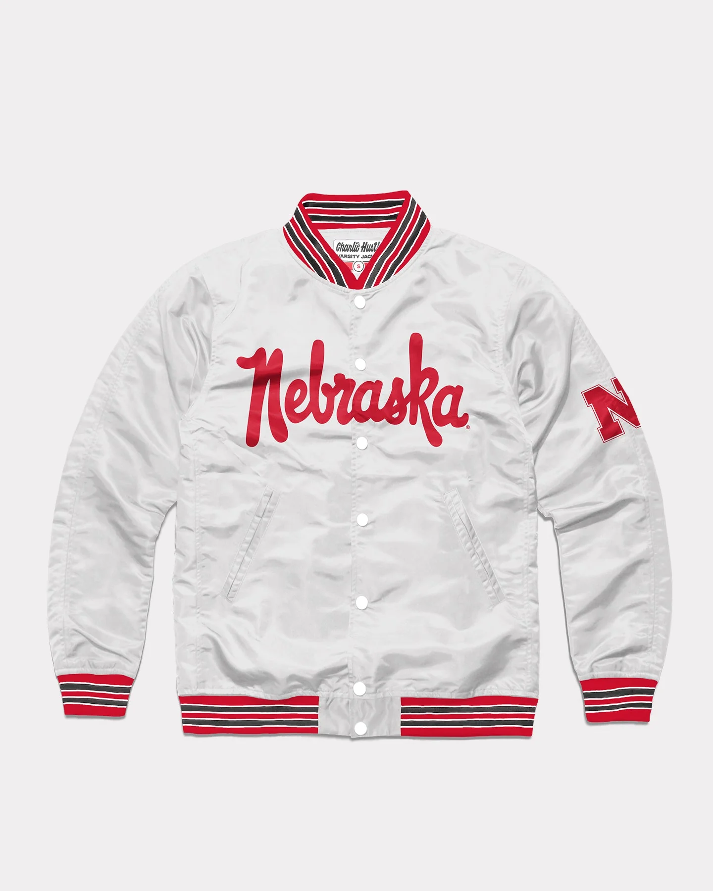 Nebraska Script Vintage White Letterman Jacket