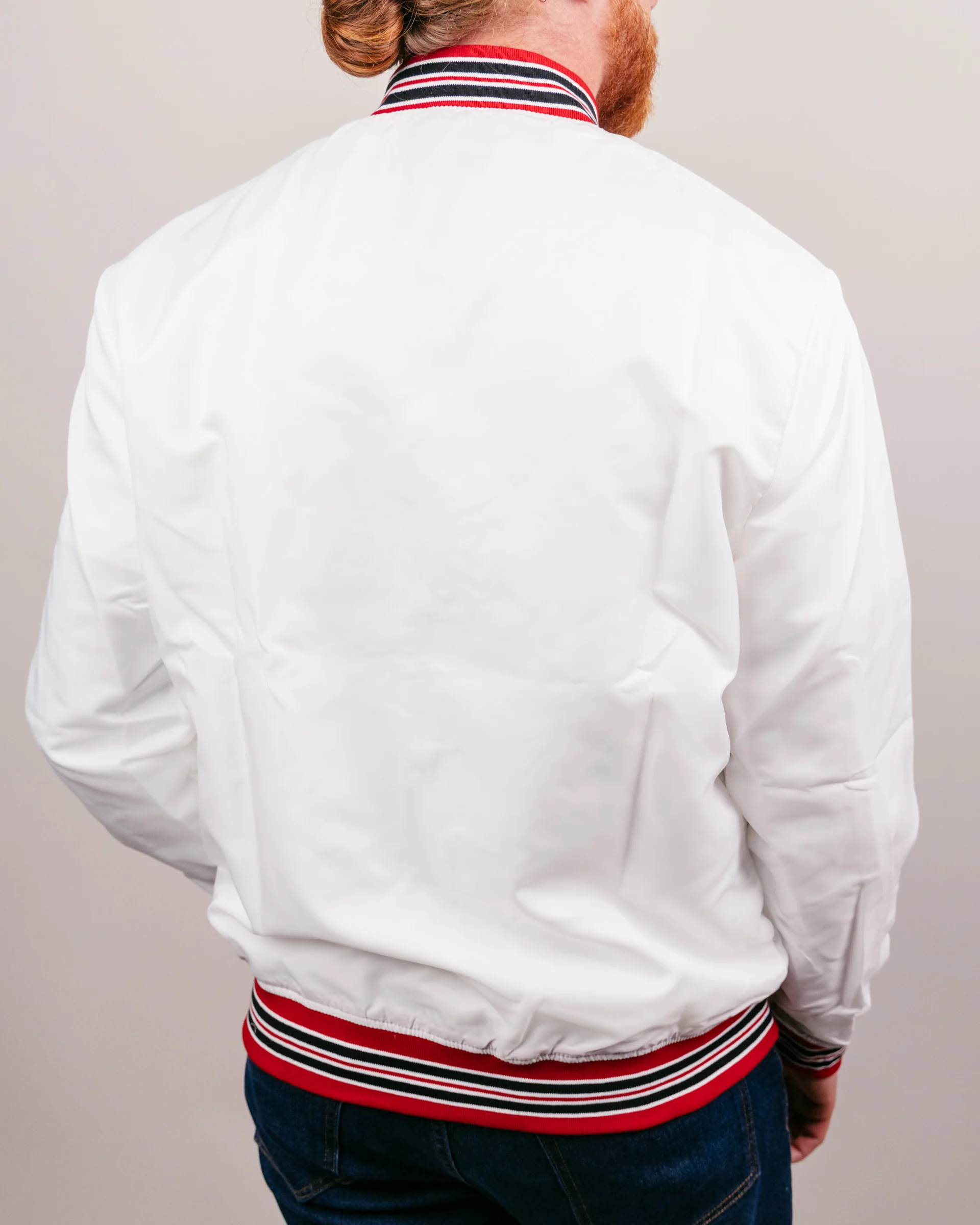 Nebraska Script Vintage White Letterman Jacket - Image 5
