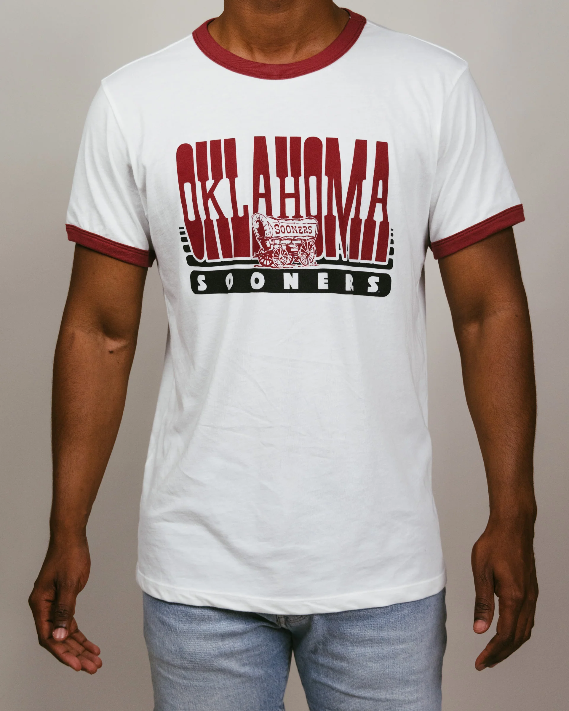 Oklahoma Sooners 70s White & Cardinal Unisex Ringer - Image 2