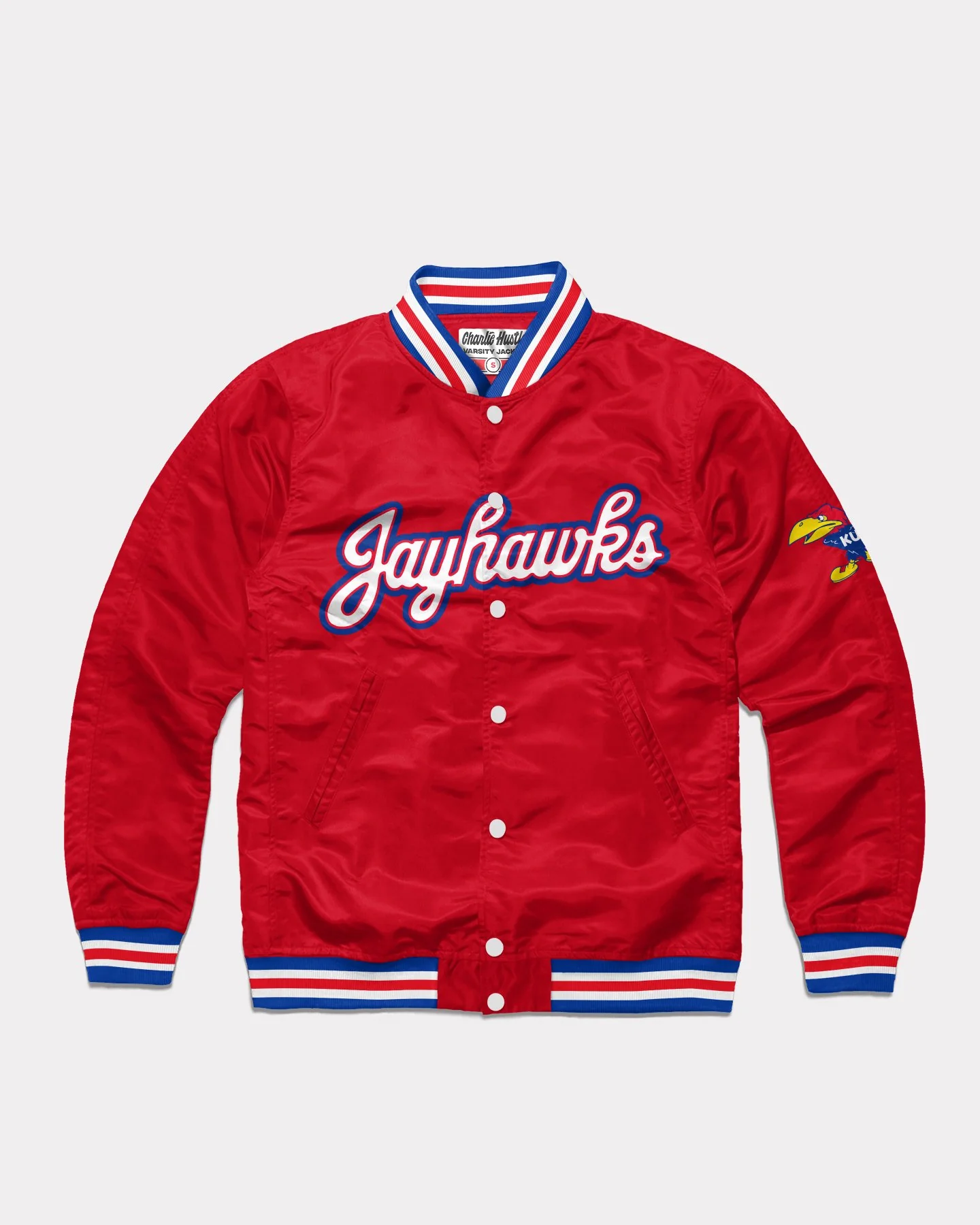 Red Kansas Jayhawks Script Letterman Jacket