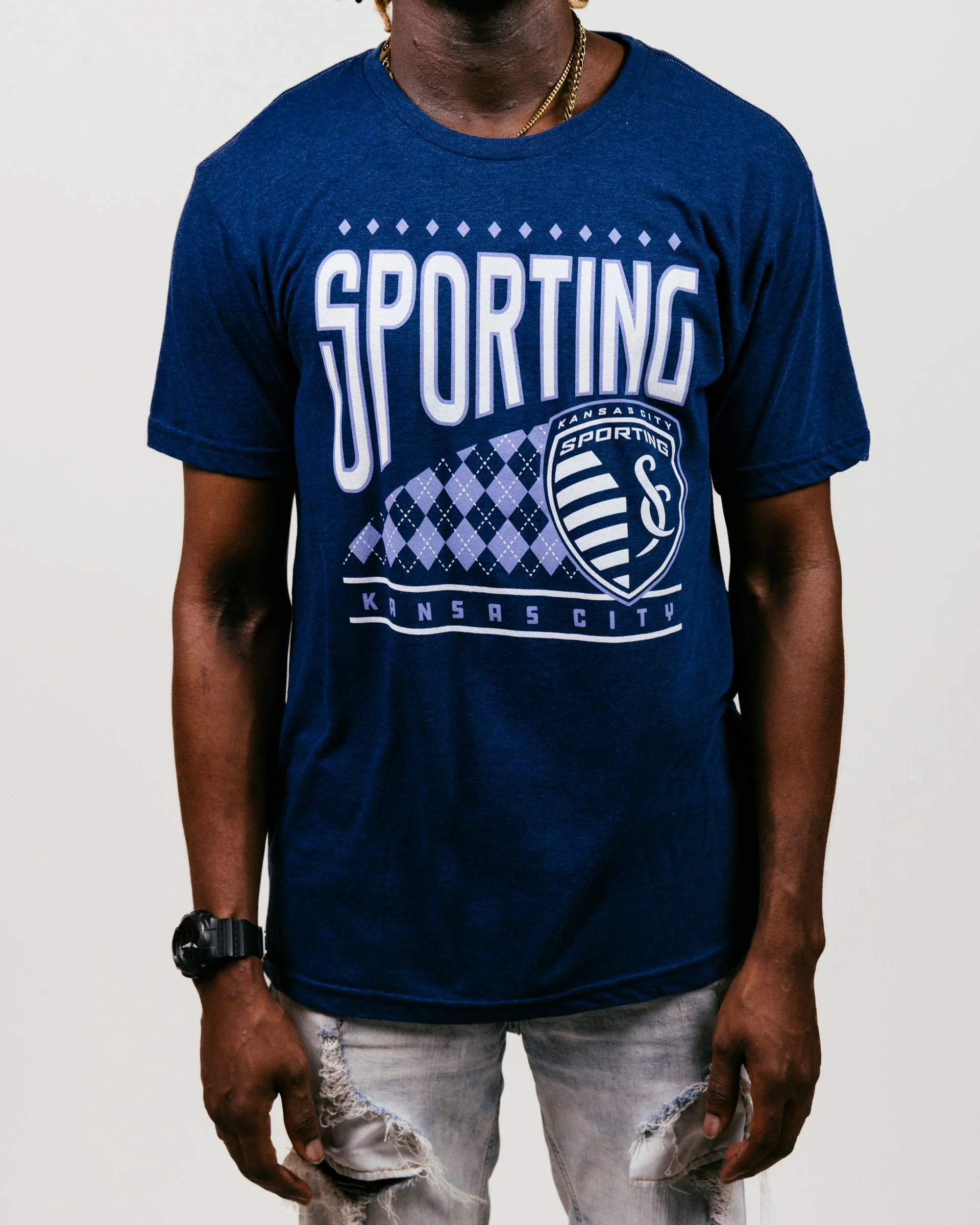 Sporting Kansas City Argyle Navy T-Shirt - Image 2
