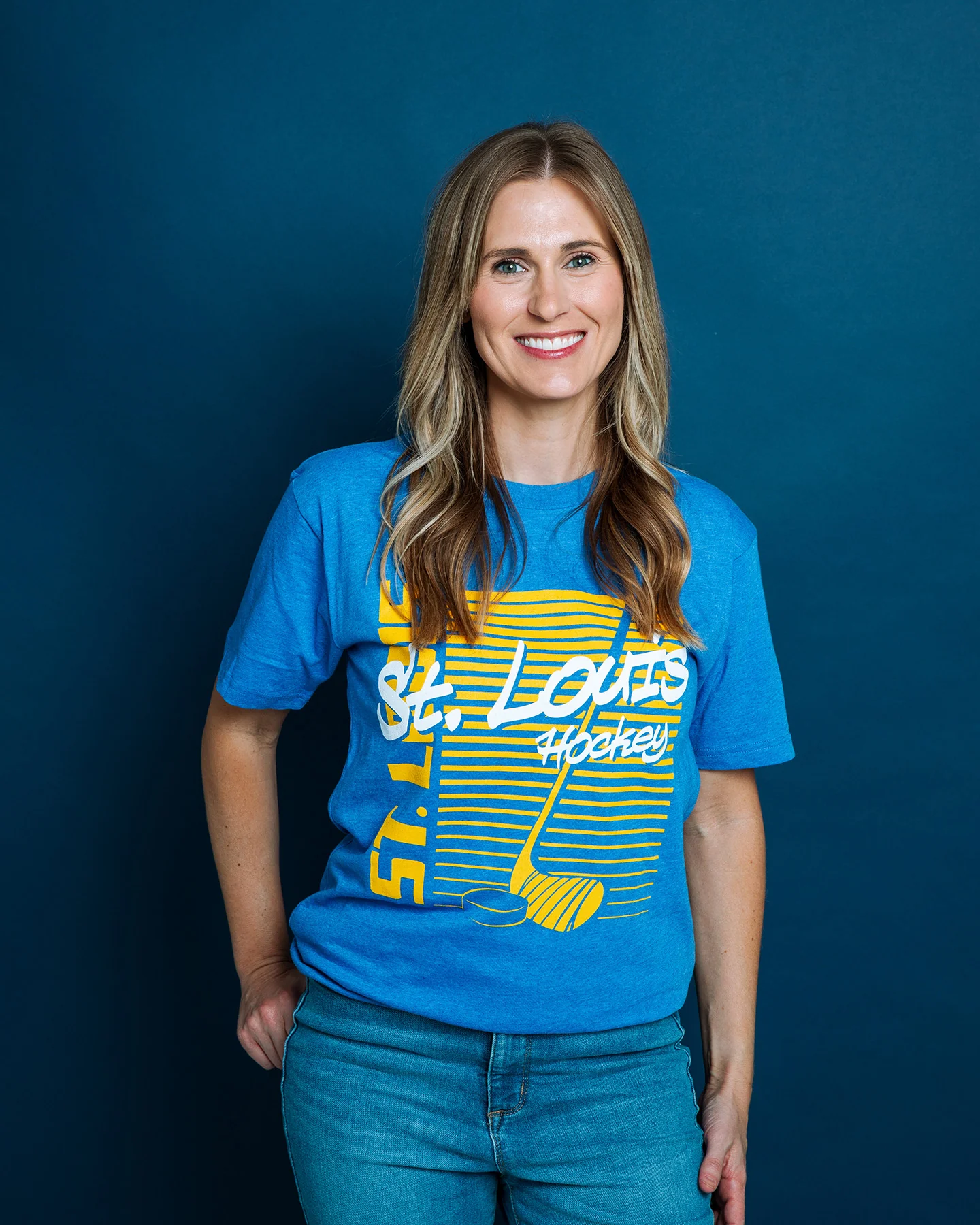 St. Louis Retro Hockey Sticks Heather Royal T-Shirt - Image 2