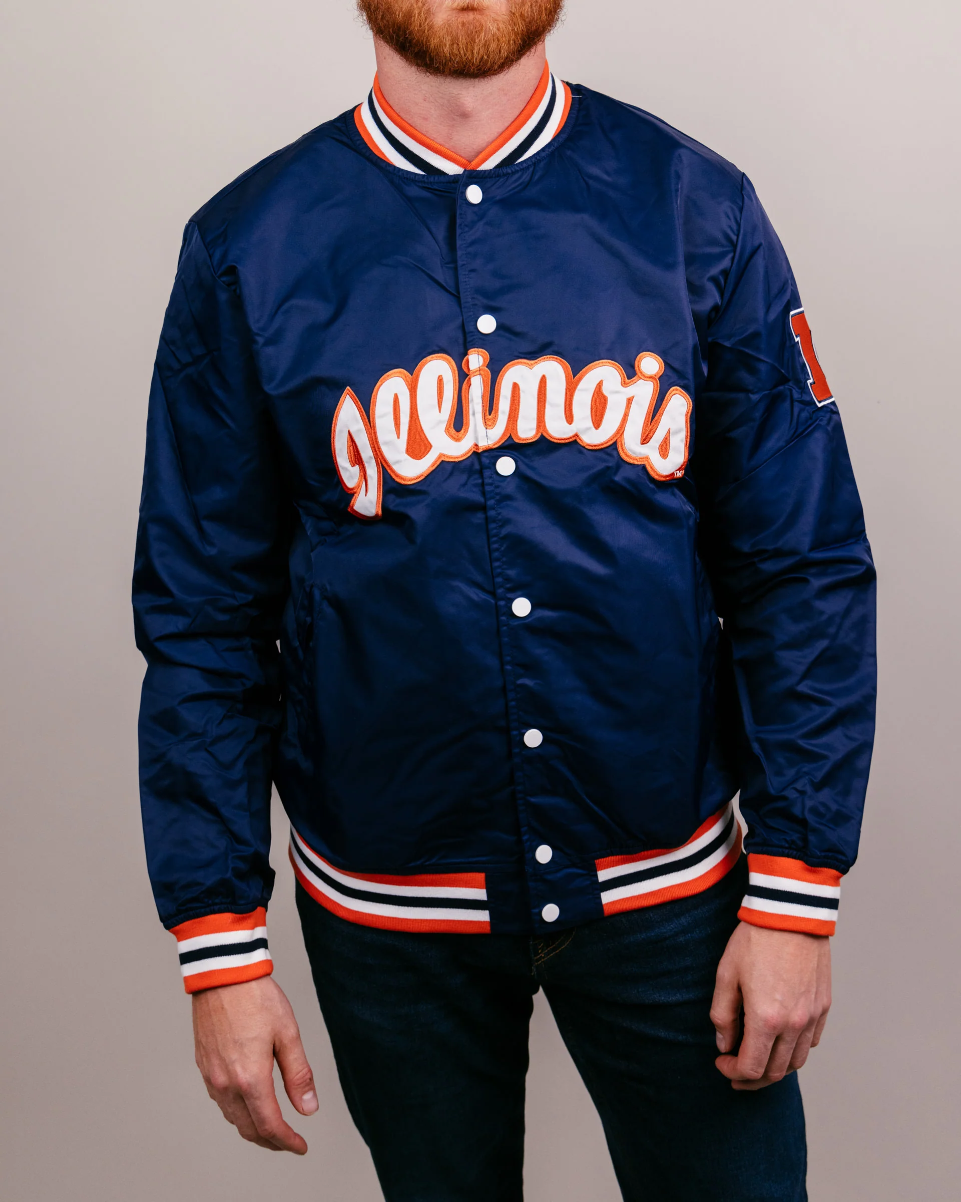 University Illinois Script Navy Blue Letterman Jacket - Image 3