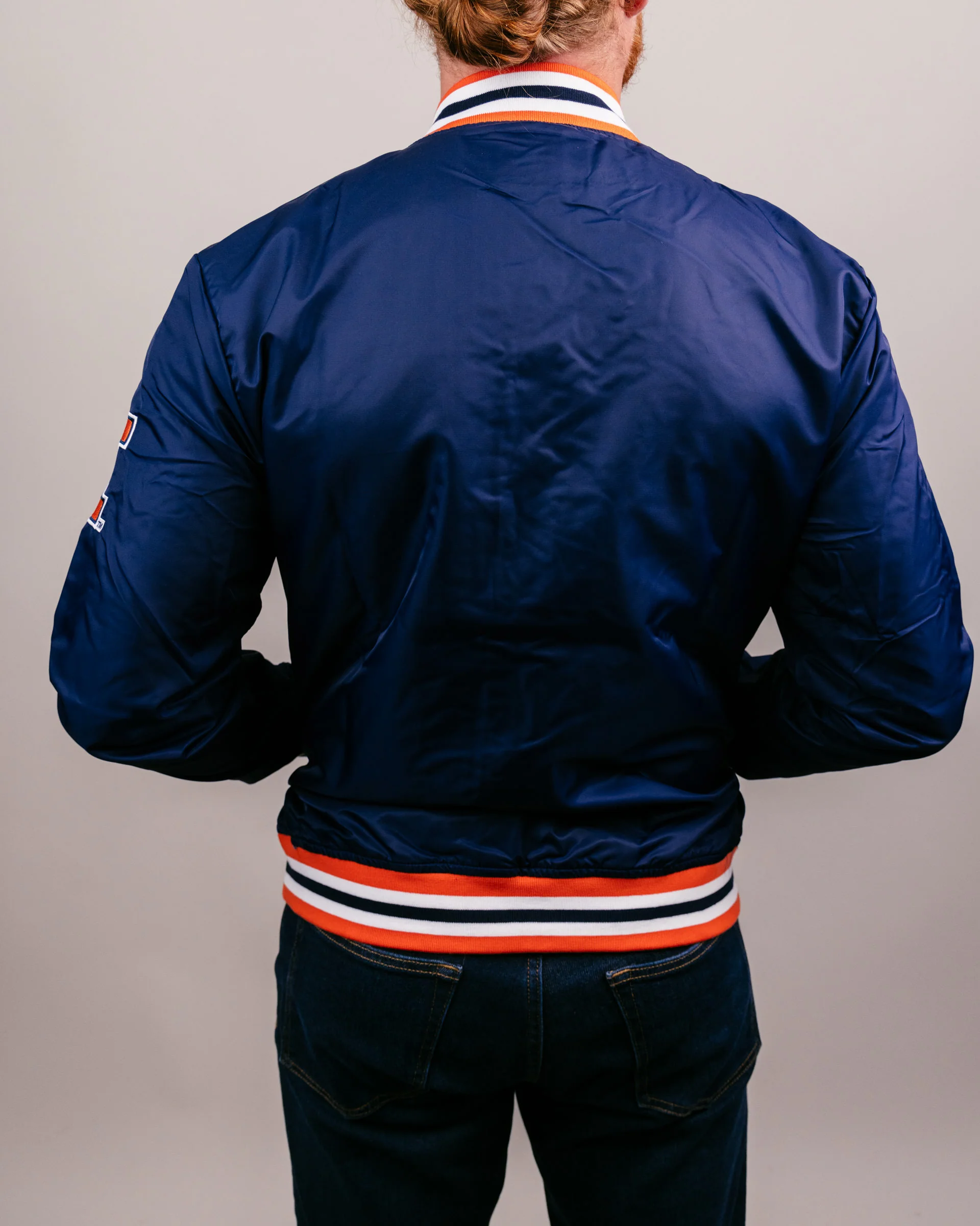 University Illinois Script Navy Blue Letterman Jacket - Image 5