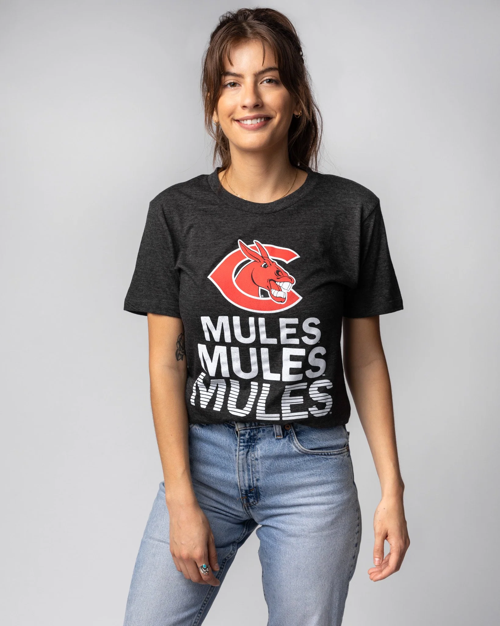 University Of Central Missouri Mules Stacked Vintage Black T-Shirt - Image 2