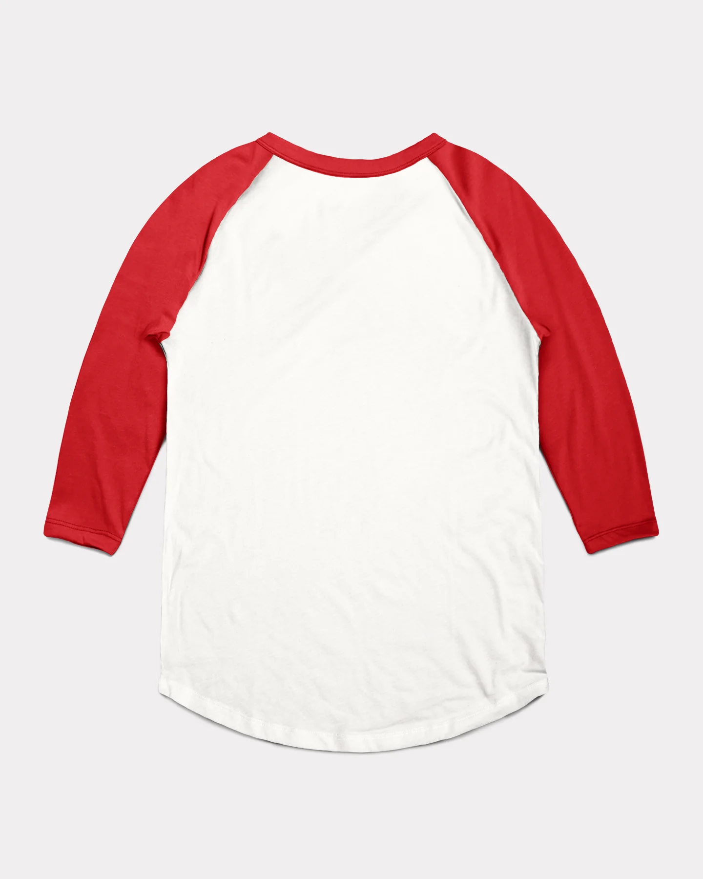 White and Red 3/4 Sleeve Curved Hem Unisex Essential Raglan - Image 3