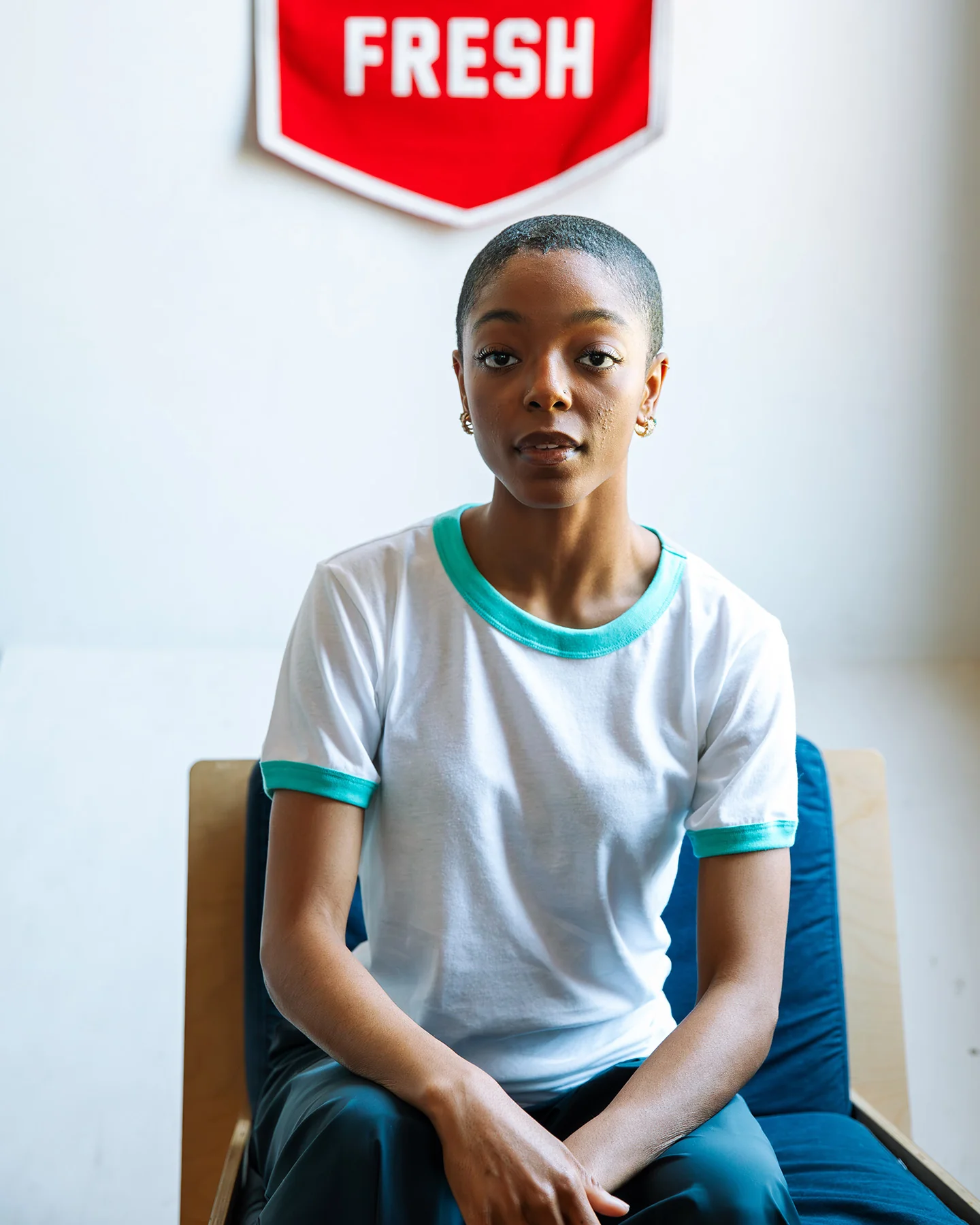 White & Teal Unisex Essential Ringer - Image 2