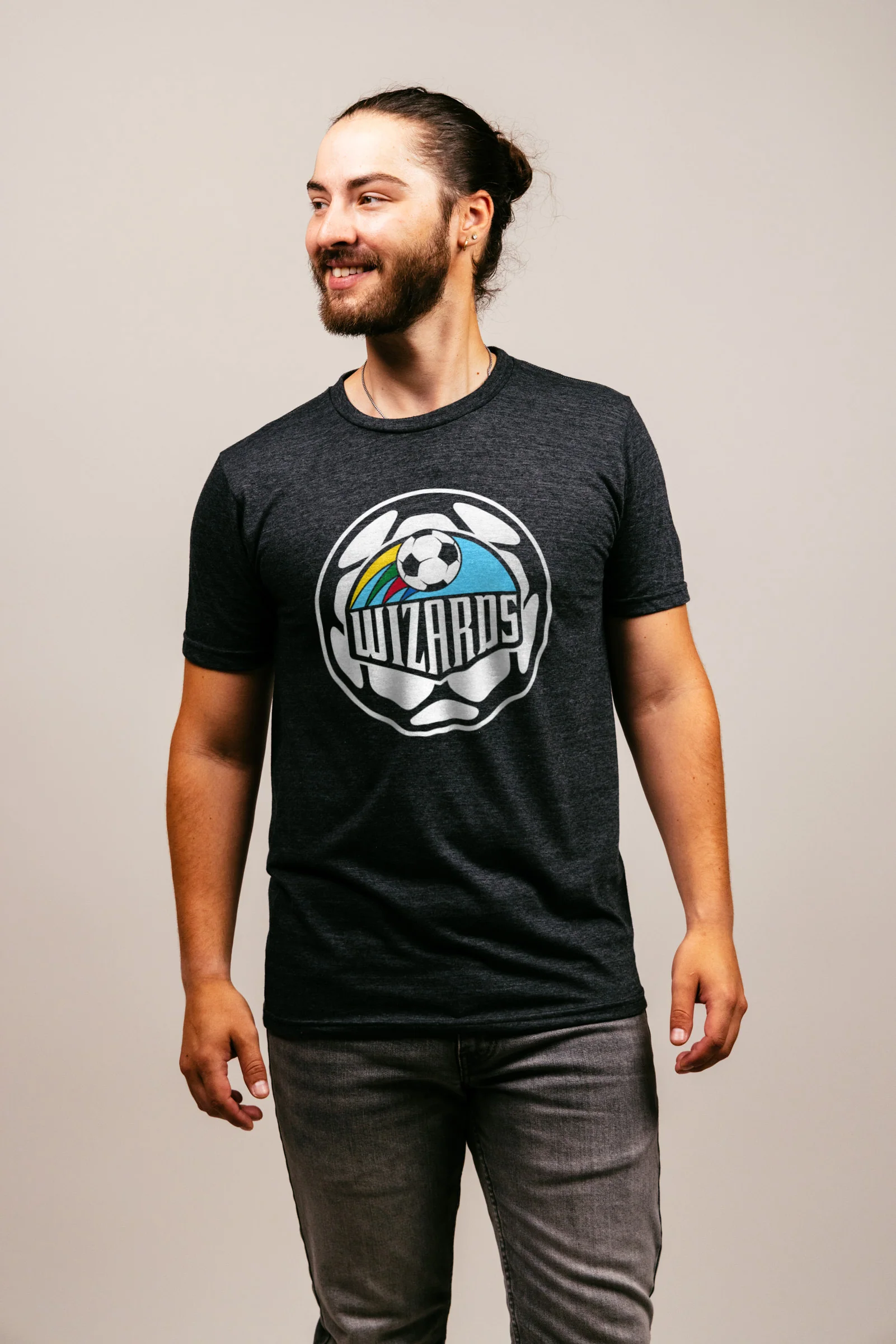 Wizards Retro Soccer Ball Black T-Shirt - Image 3