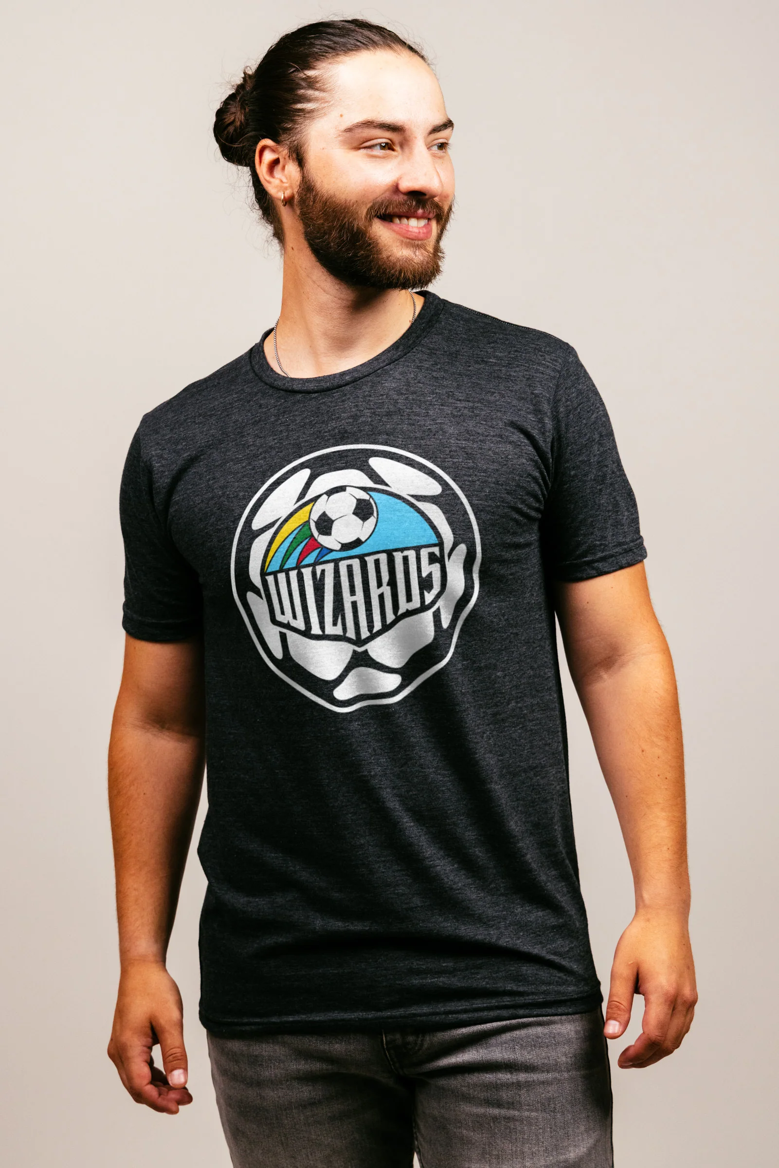Wizards Retro Soccer Ball Black T-Shirt - Image 4