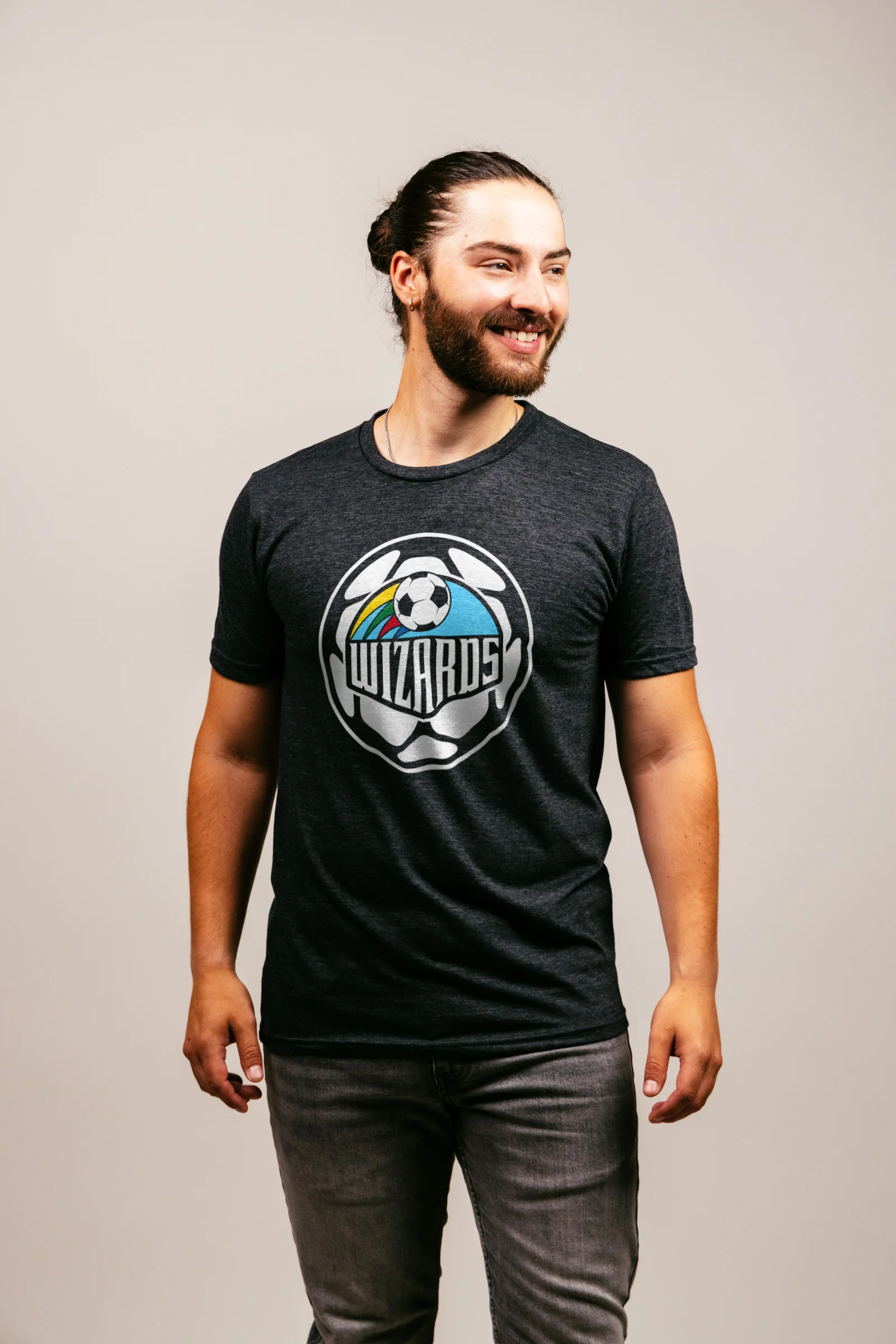 Wizards Retro Soccer Ball Black T-Shirt - Image 5