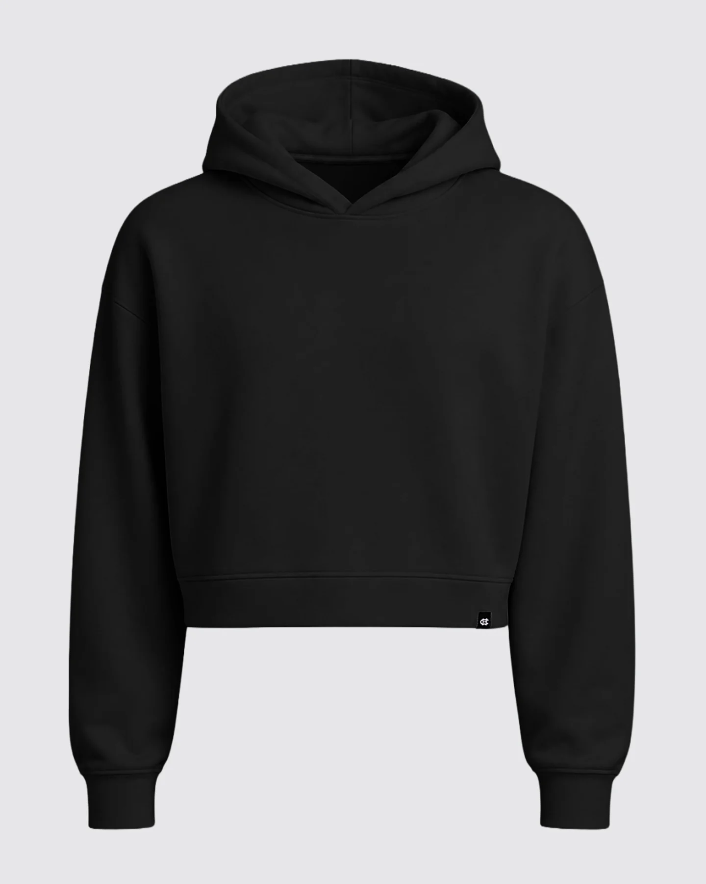 Women's Black Essential Layered Heritage Crop Hoodie