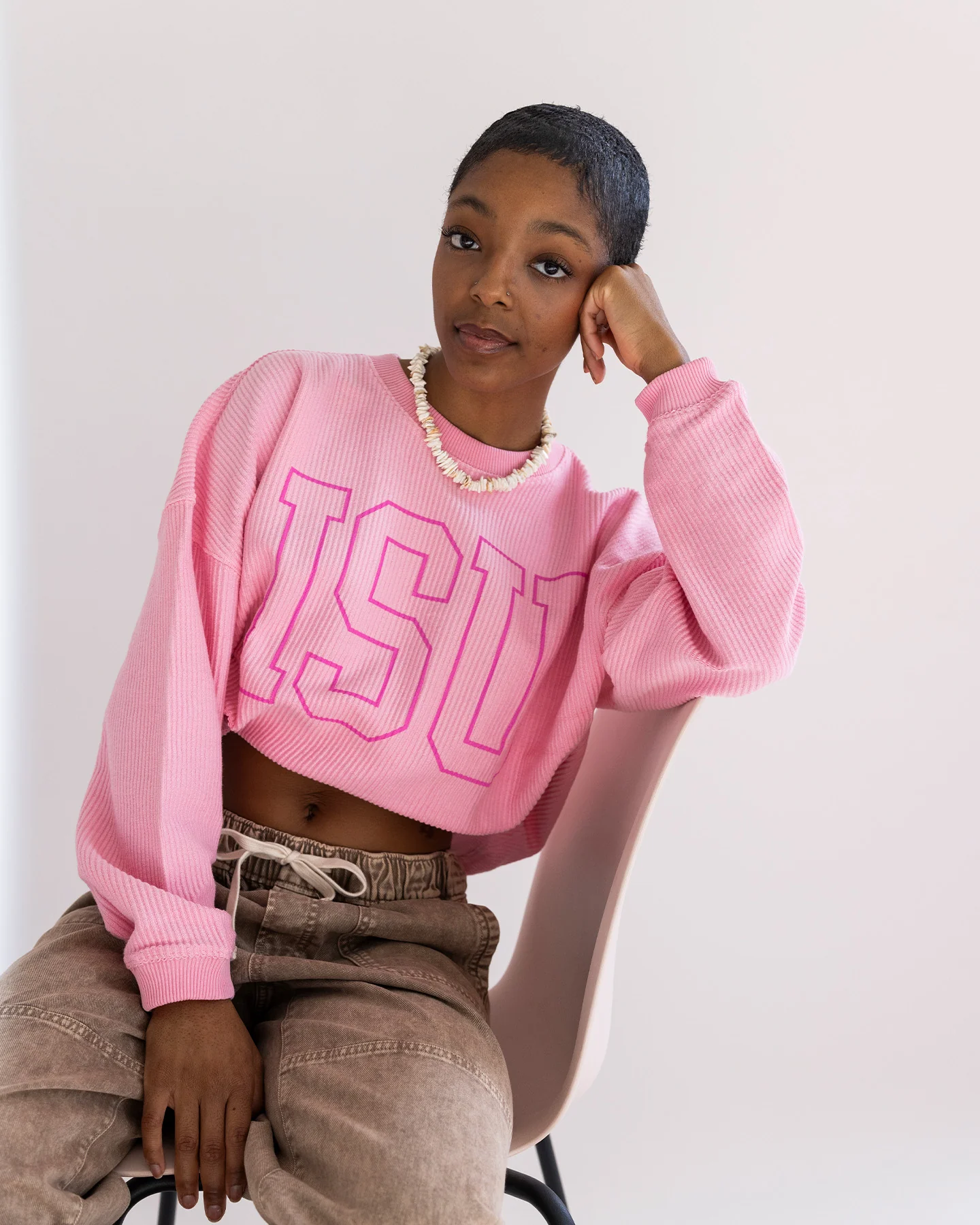 Women's Block ISU Pink Corded Crew - Image 2
