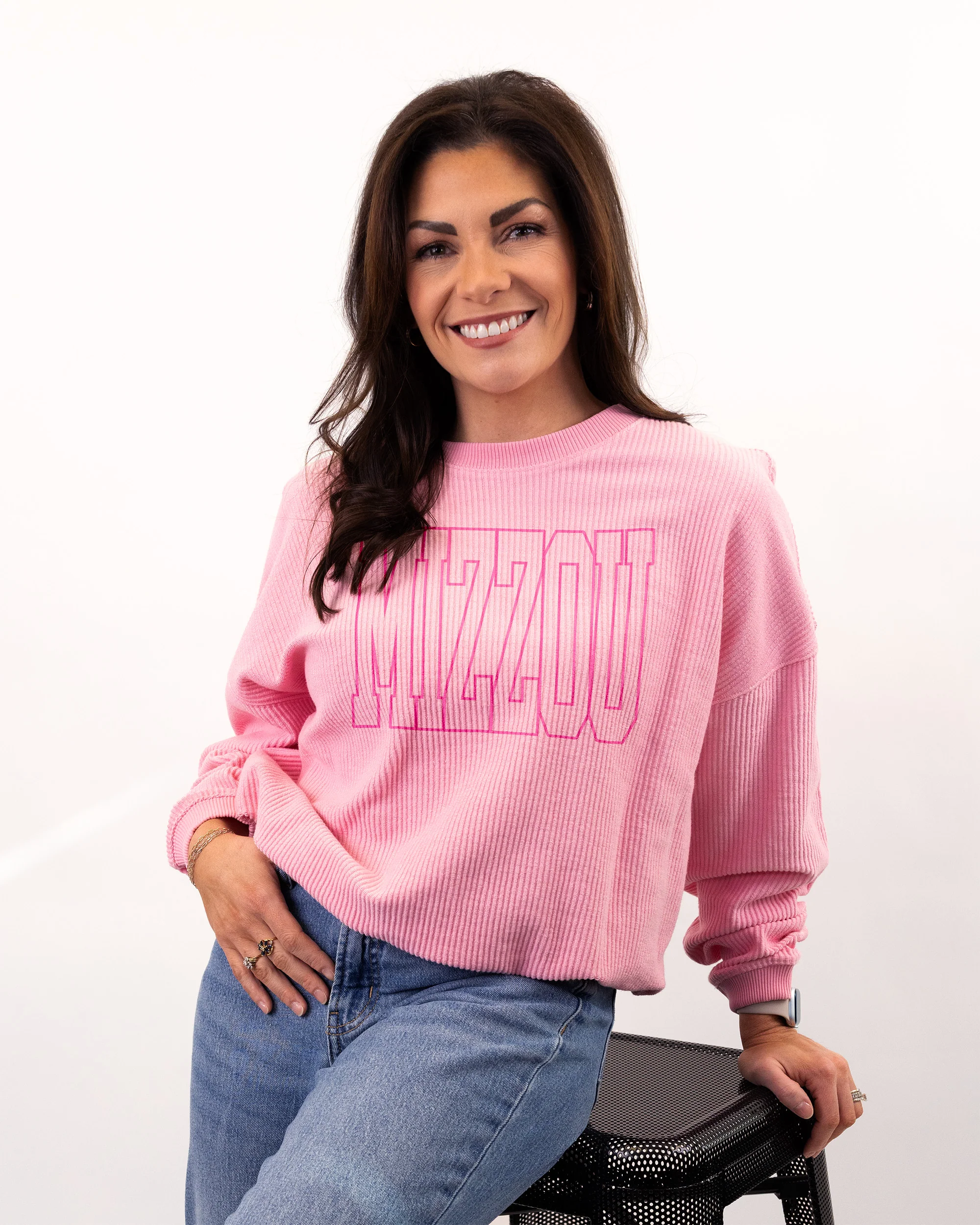 Women's Block Mizzou Pink Corded Crew - Image 2