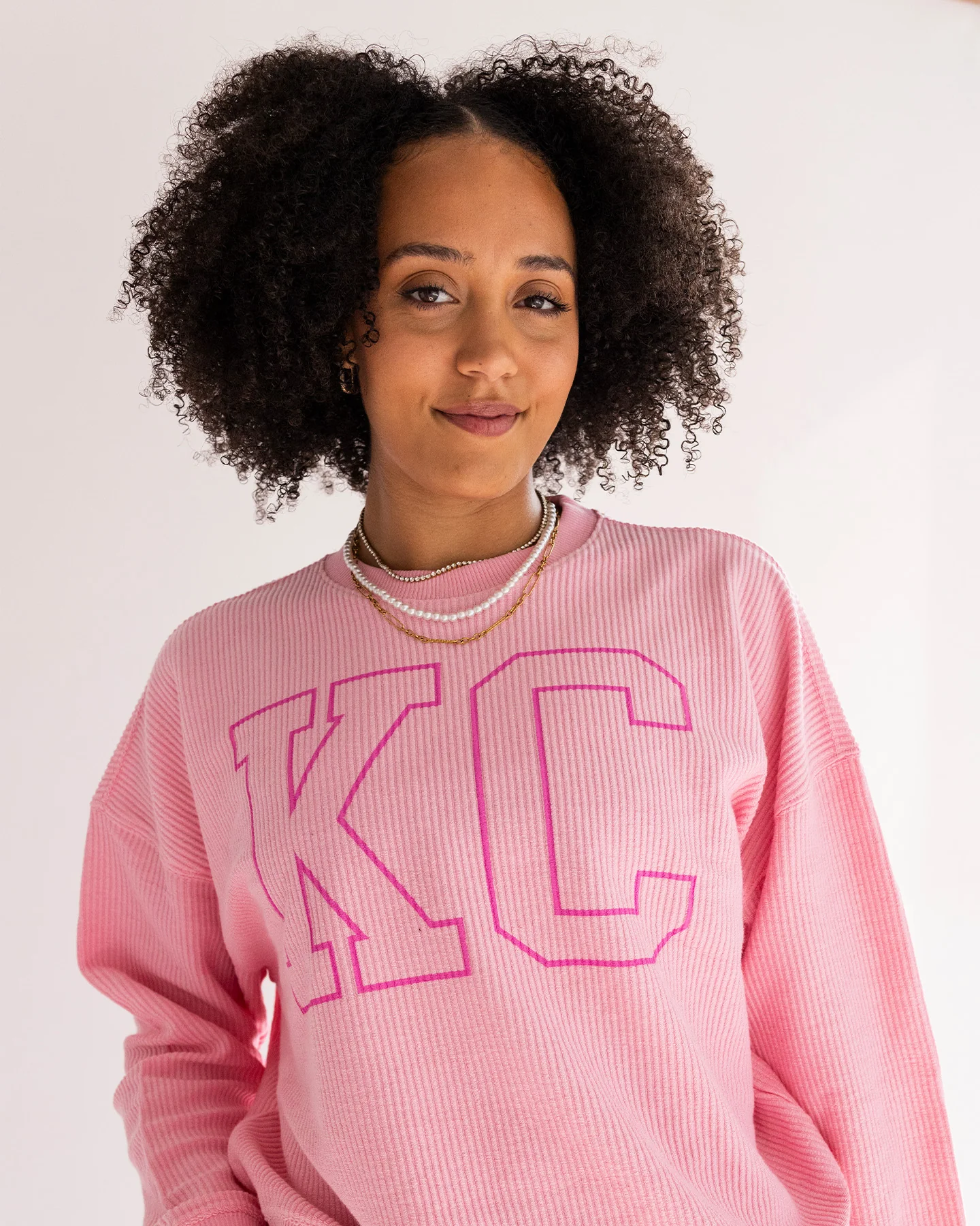 Women's KC Pink Corded Crew - Image 2